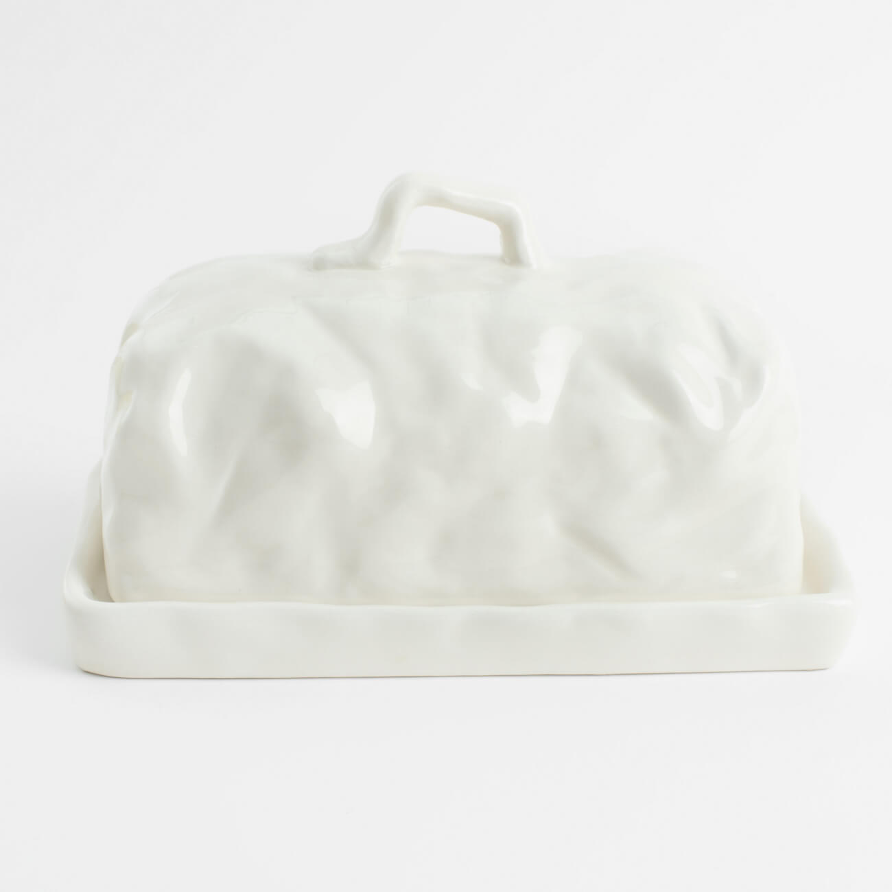 масленка 16 см керамика прямоугольная белая ceramo Масленка, 18 см, керамика, прямоугольная, молочная, Мятый эффект, Crumple
