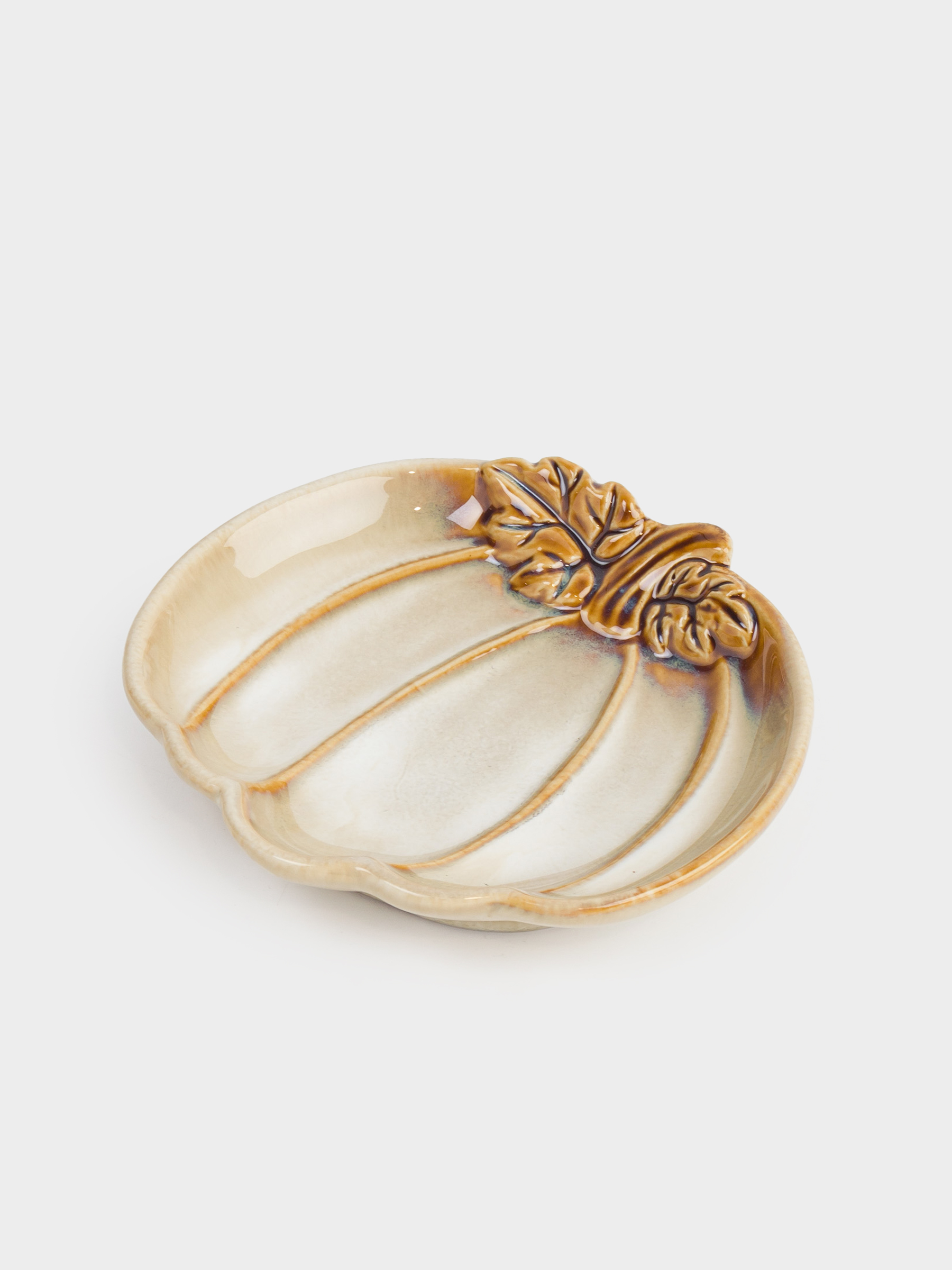 Блюдо, 16х15х4 см, керамика, молочно-коричневое, Тыква с листом, Pumpkin velir, image-0