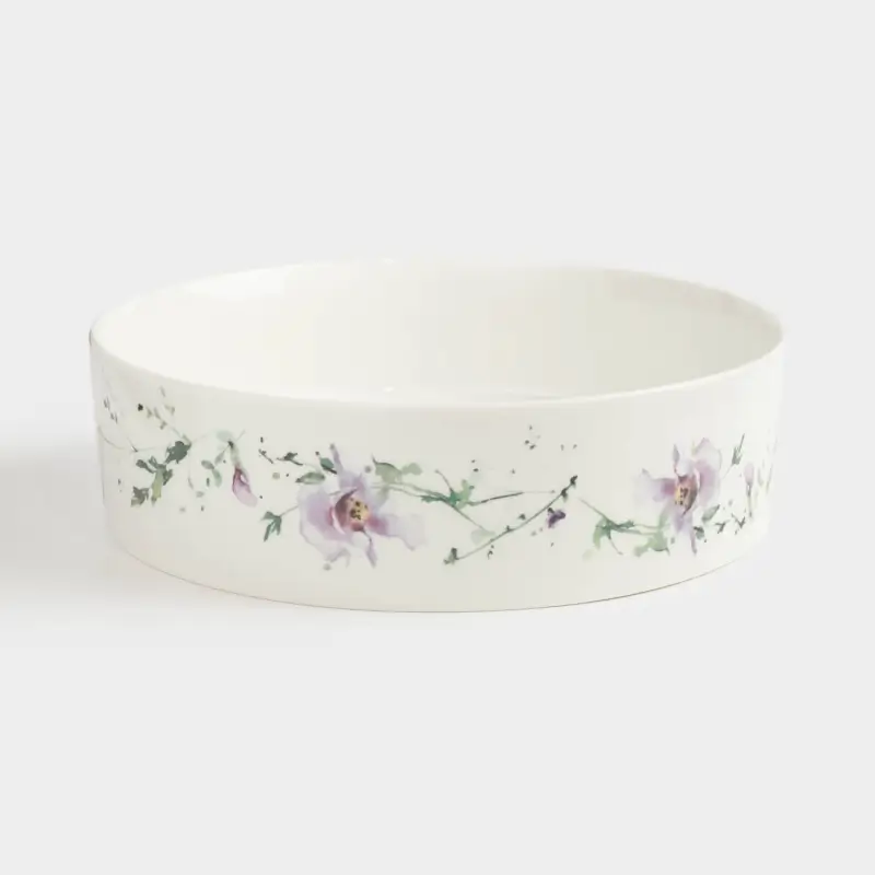 Блюдо, 23х6 см, с бортами, фарфор N, белое, Сиреневые цветы, Floret
