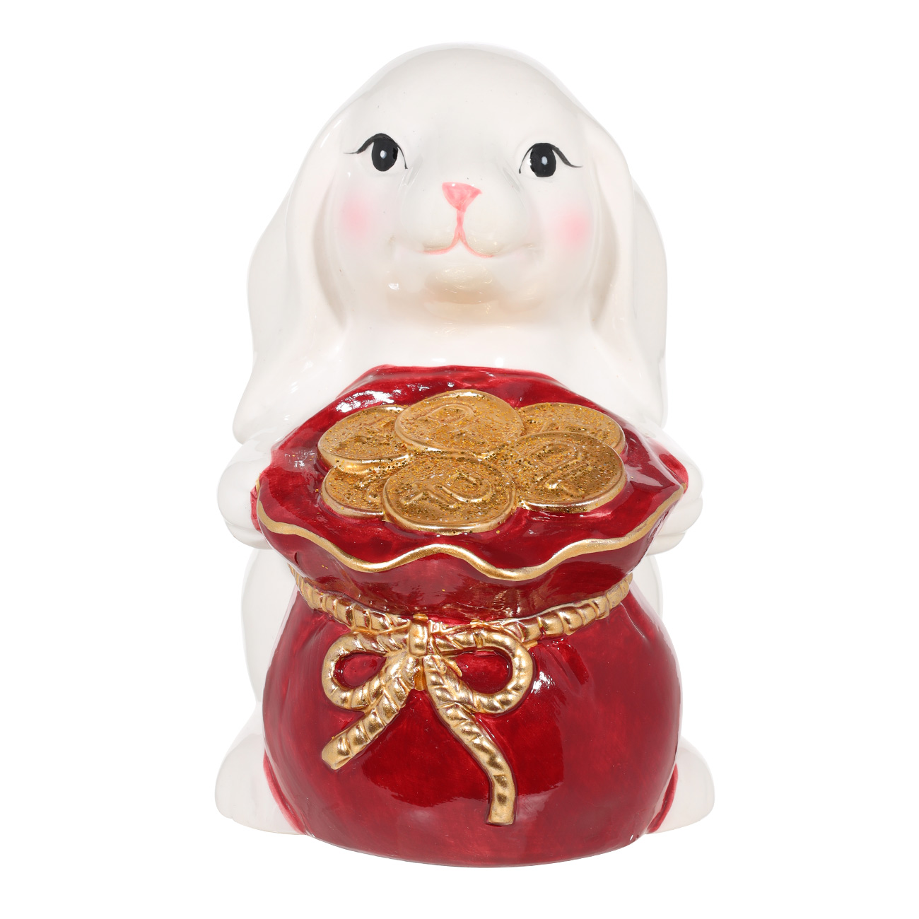 

Копилка, 17 см, керамика, Кролик с красным мешком монет, Rabbit