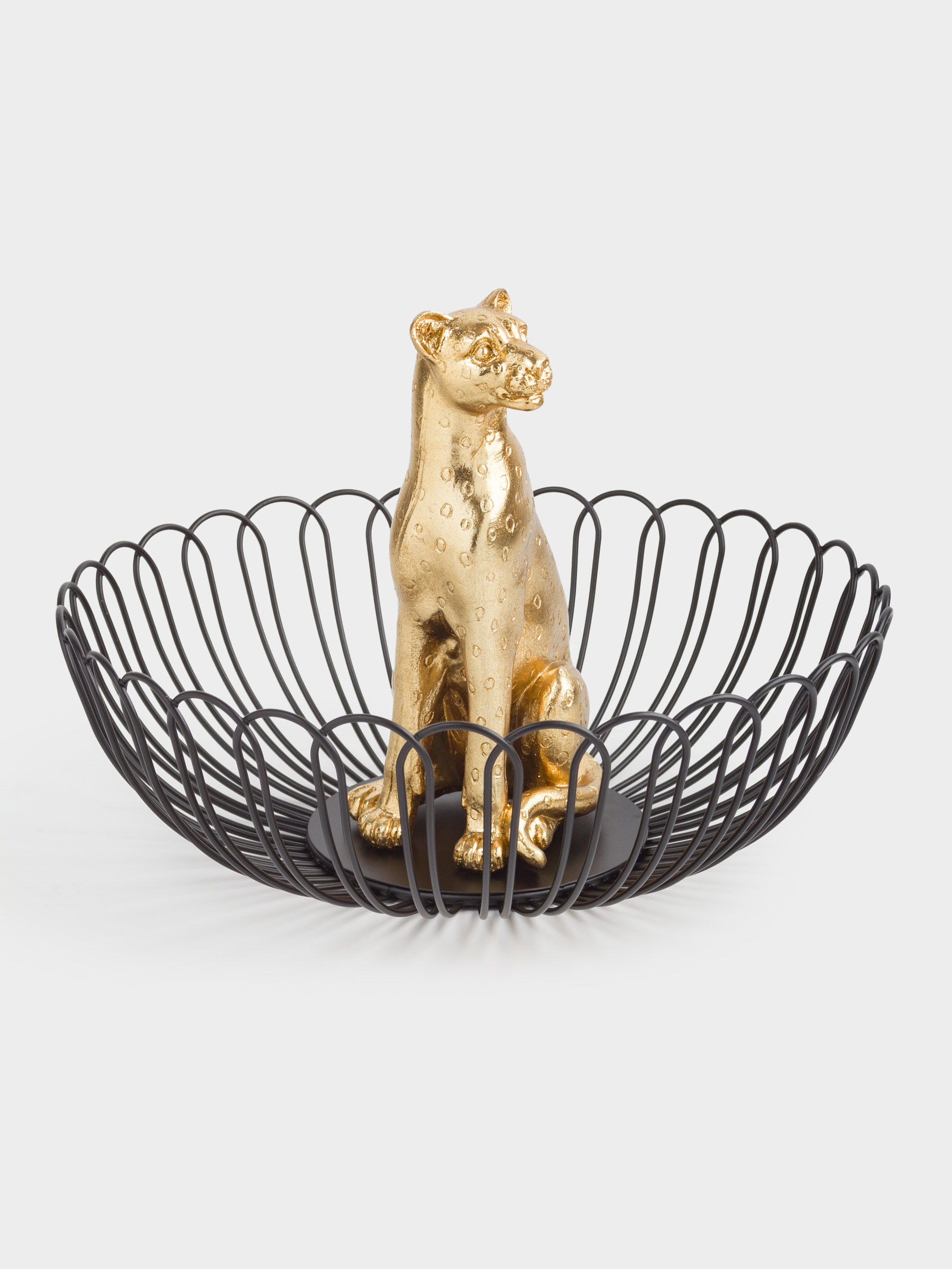 Корзина для фруктов, 29 см, металл/полирезин, черно-золотистая, Гепард, Panther