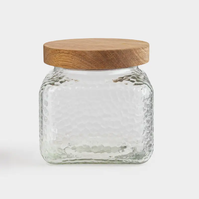 Банка для сыпучих продуктов, 1,2 л, стекло/дерево, Ripply wood, image-0
