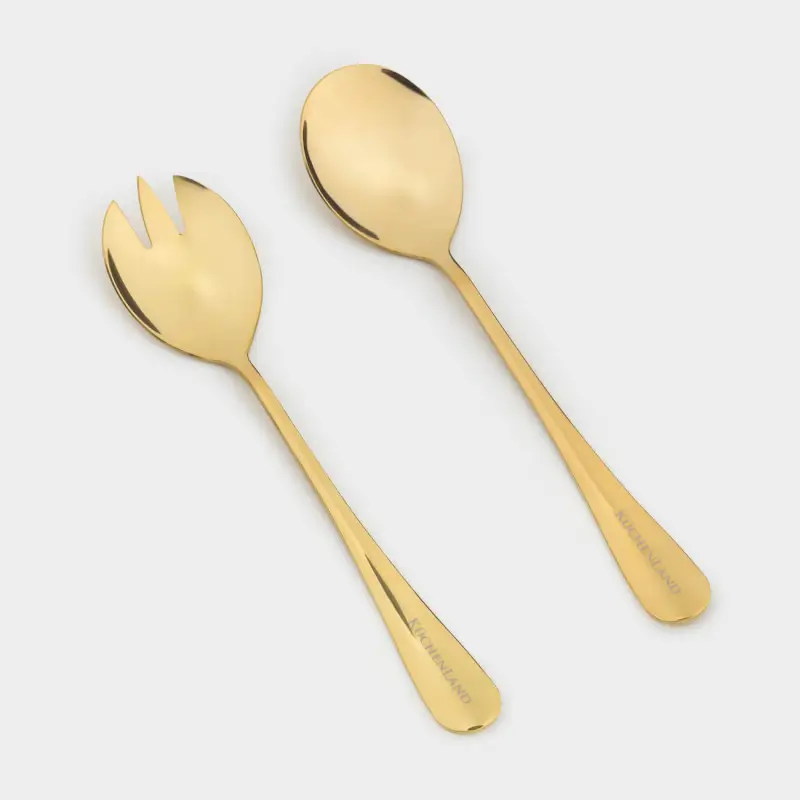 Приборы для сервировки салата, 20 см, 2 пр, ложка/вилка, сталь, золотистые, Classic gold