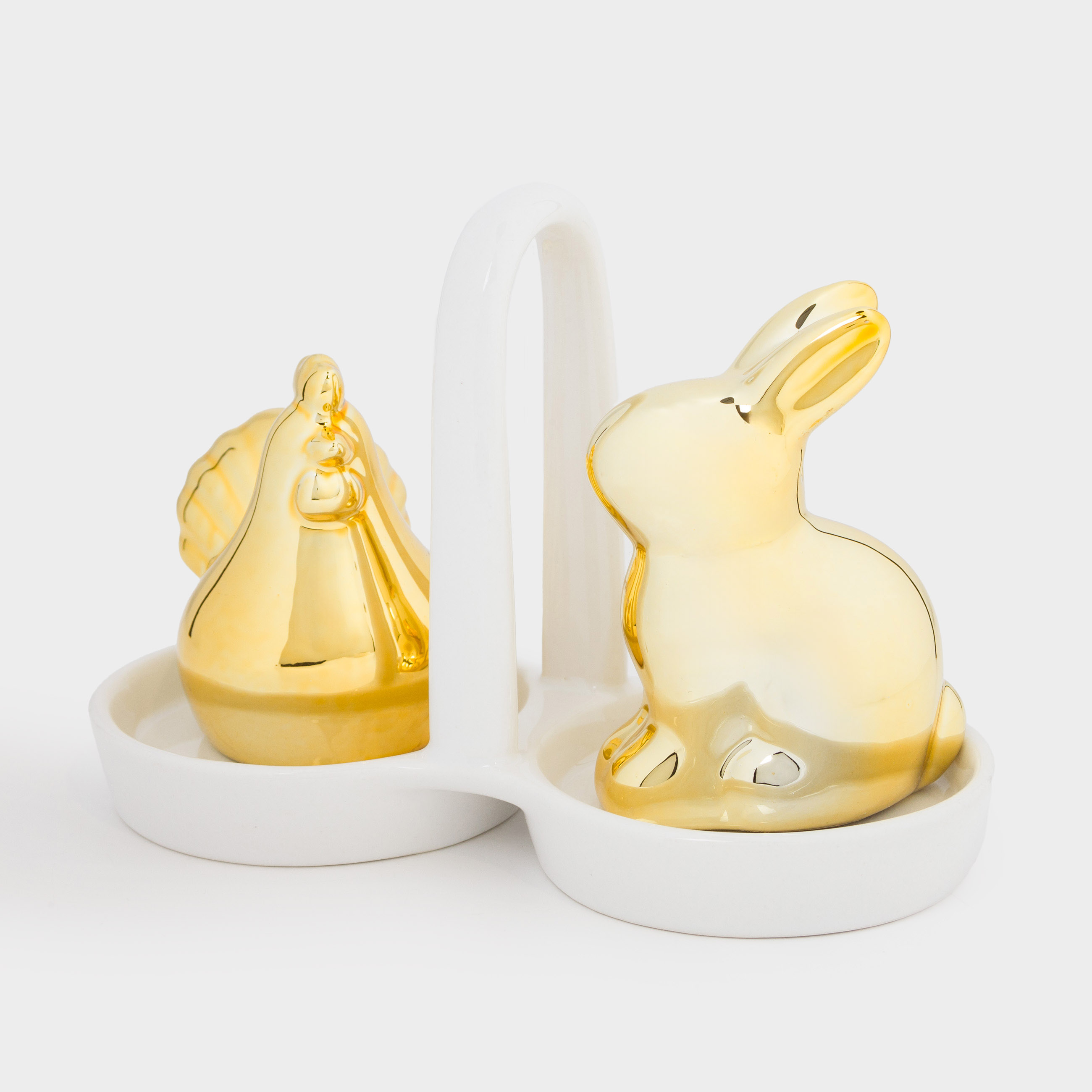 Набор для соли и перца, 16 см, на подставке, керамика, золотисто-белый, Easter gold, image-4