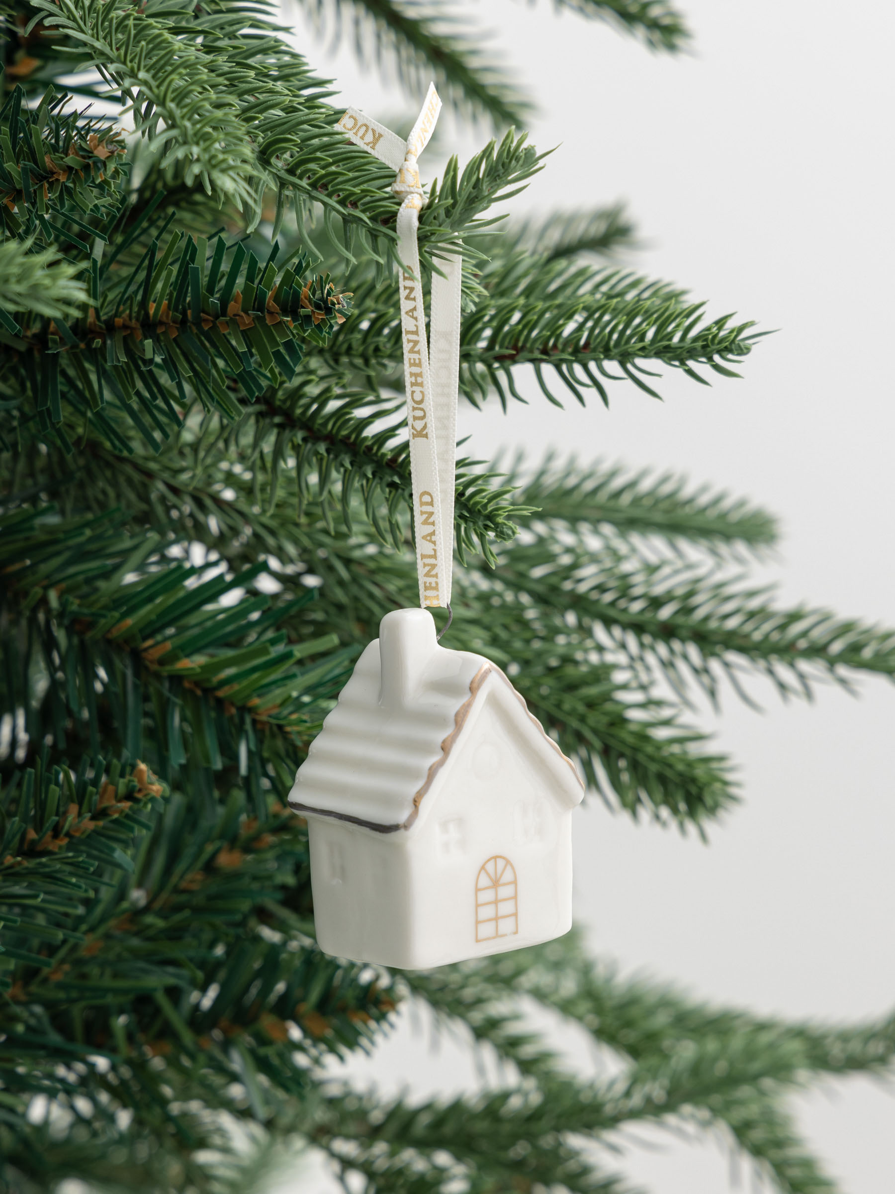 Игрушка елочная, 6 см, фарфор P, бело-золотистая, Дом, Figure christmas, image-4