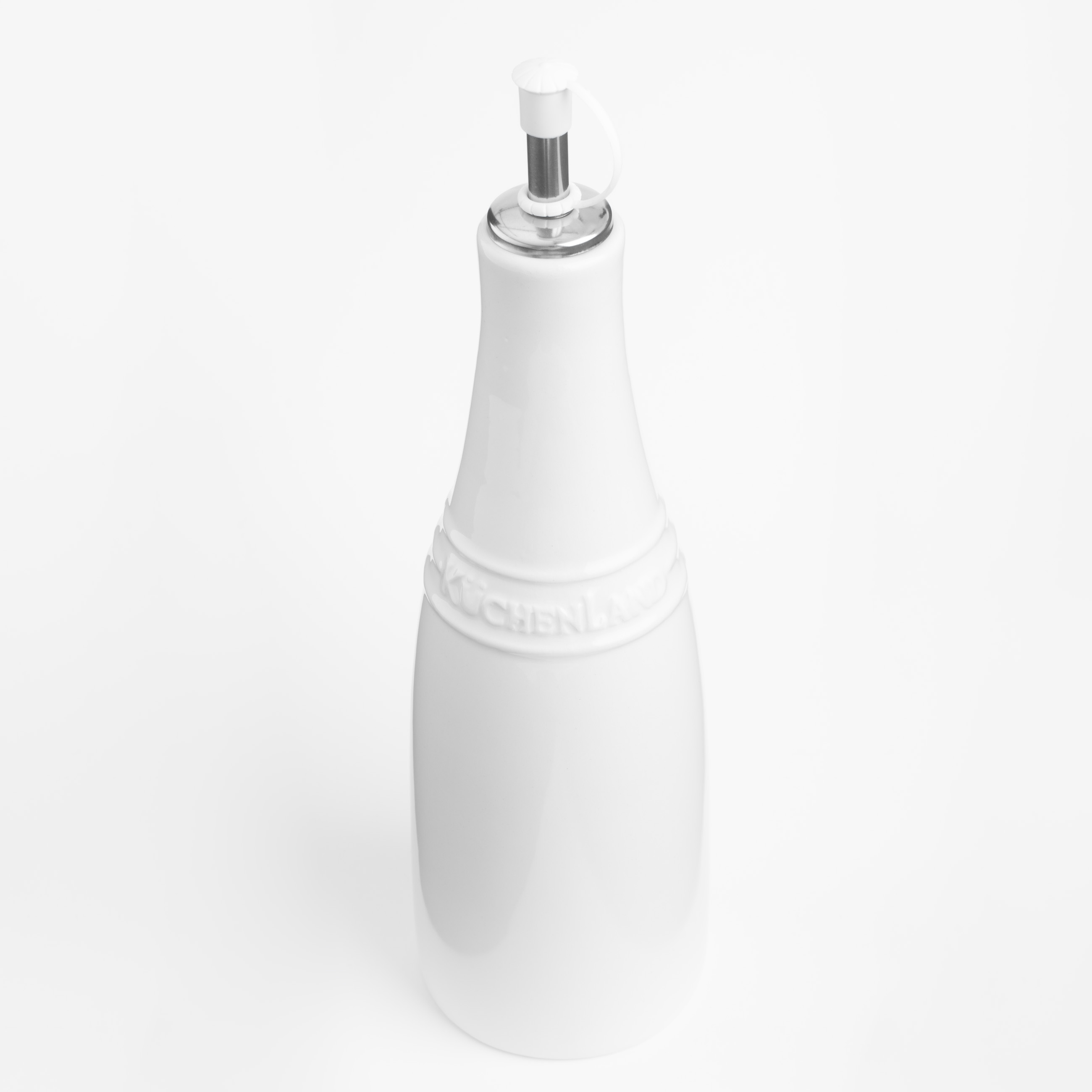 Бутылка для масла или уксуса, 450 мл, с дозатором, керамика/сталь, белая, Ceramo