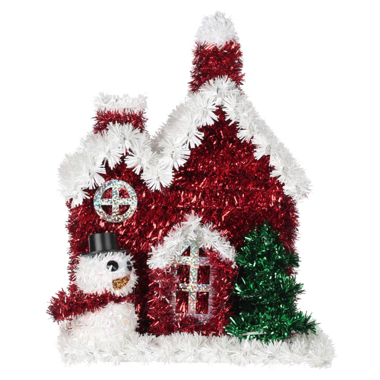 Статуэтка, 22 см, мишура/пластик, красно-белая, Дом, Tinsel decor