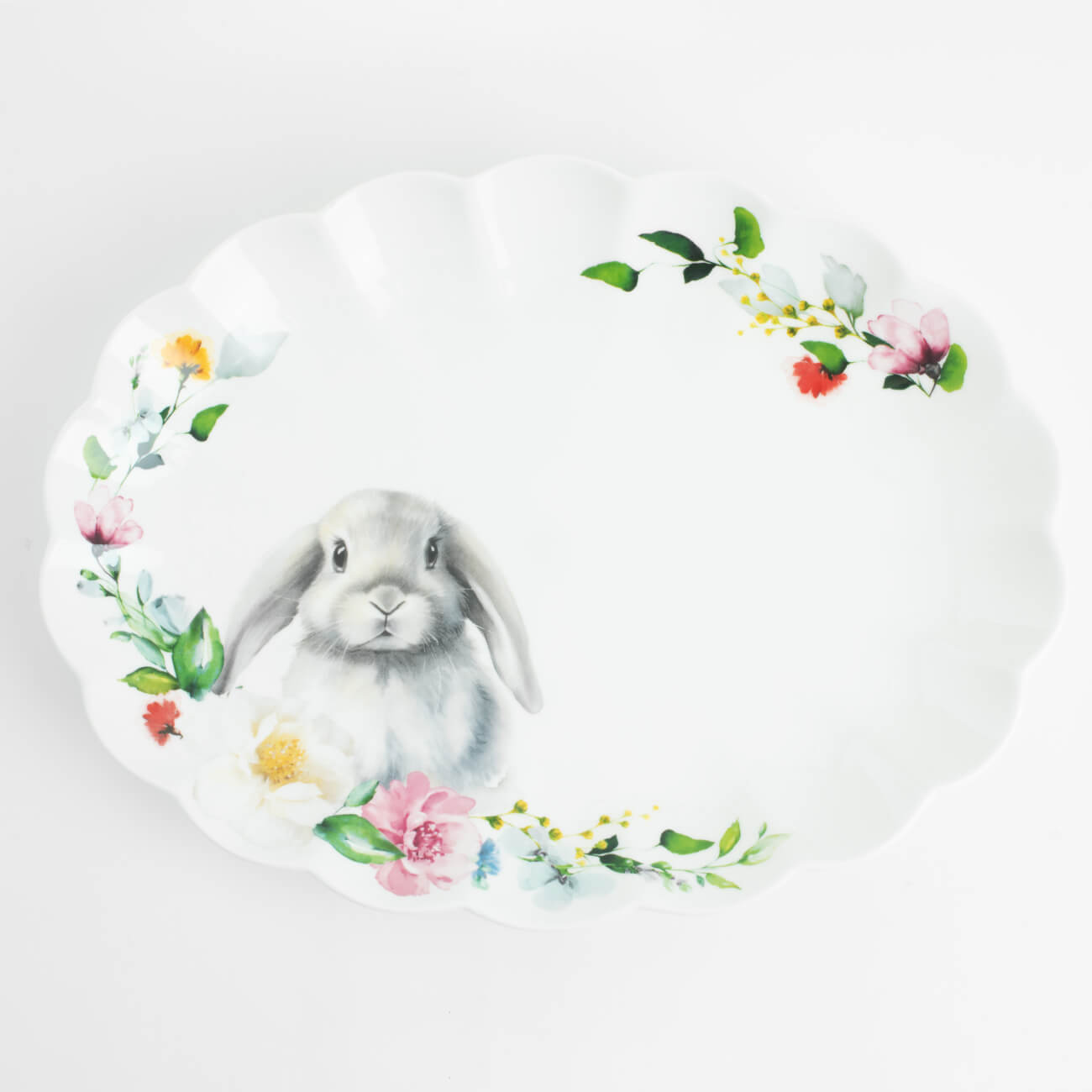 Блюдо, 30х23 см, фарфор N, белое, Кролик в цветах, Pure Easter блюдо 21х16 см керамика белое яйцо кролик с ами pure easter