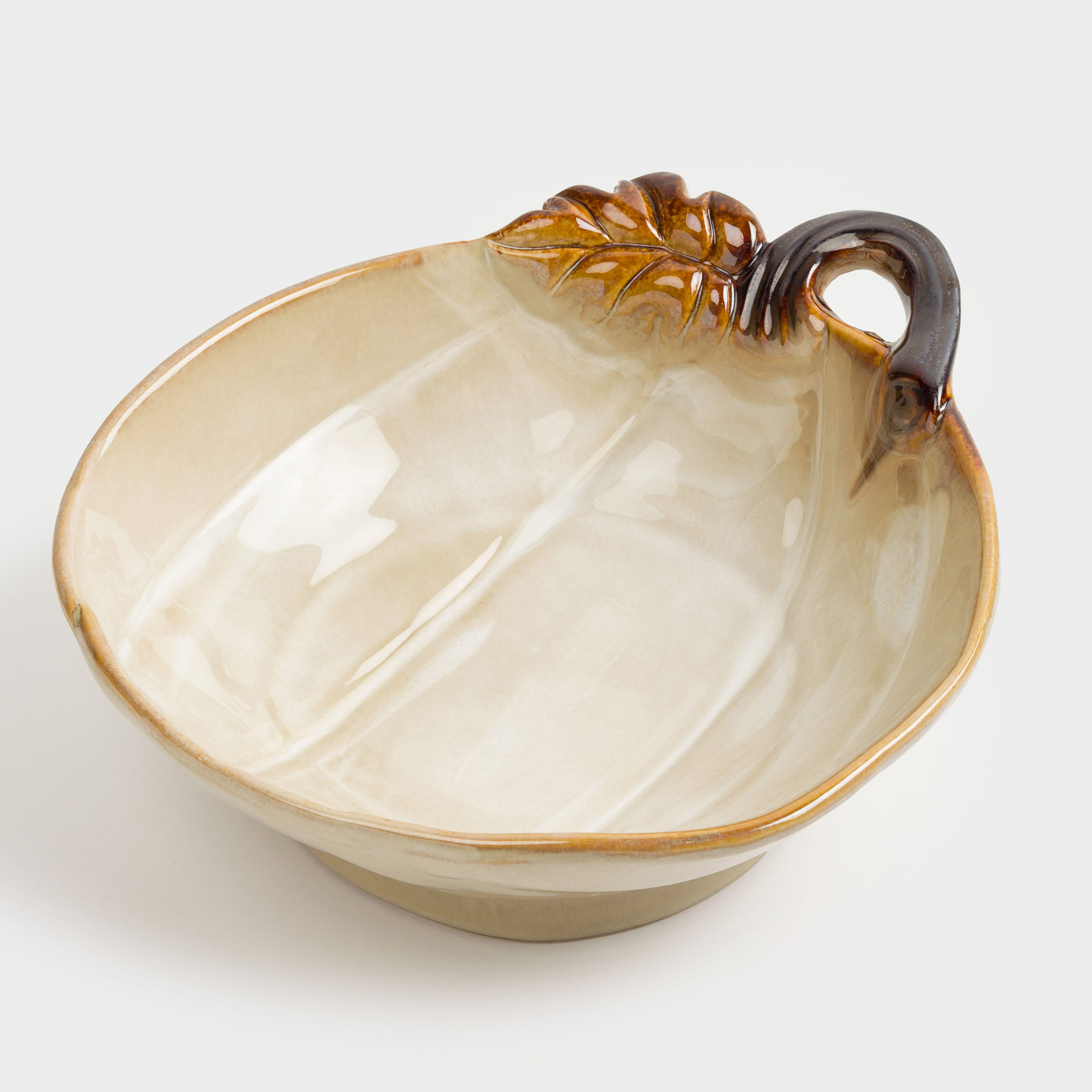 Блюдо глубокое, 23x7 см, керамика, молочно-коричневое, Тыква с листом, Pumpkin velir, image-0