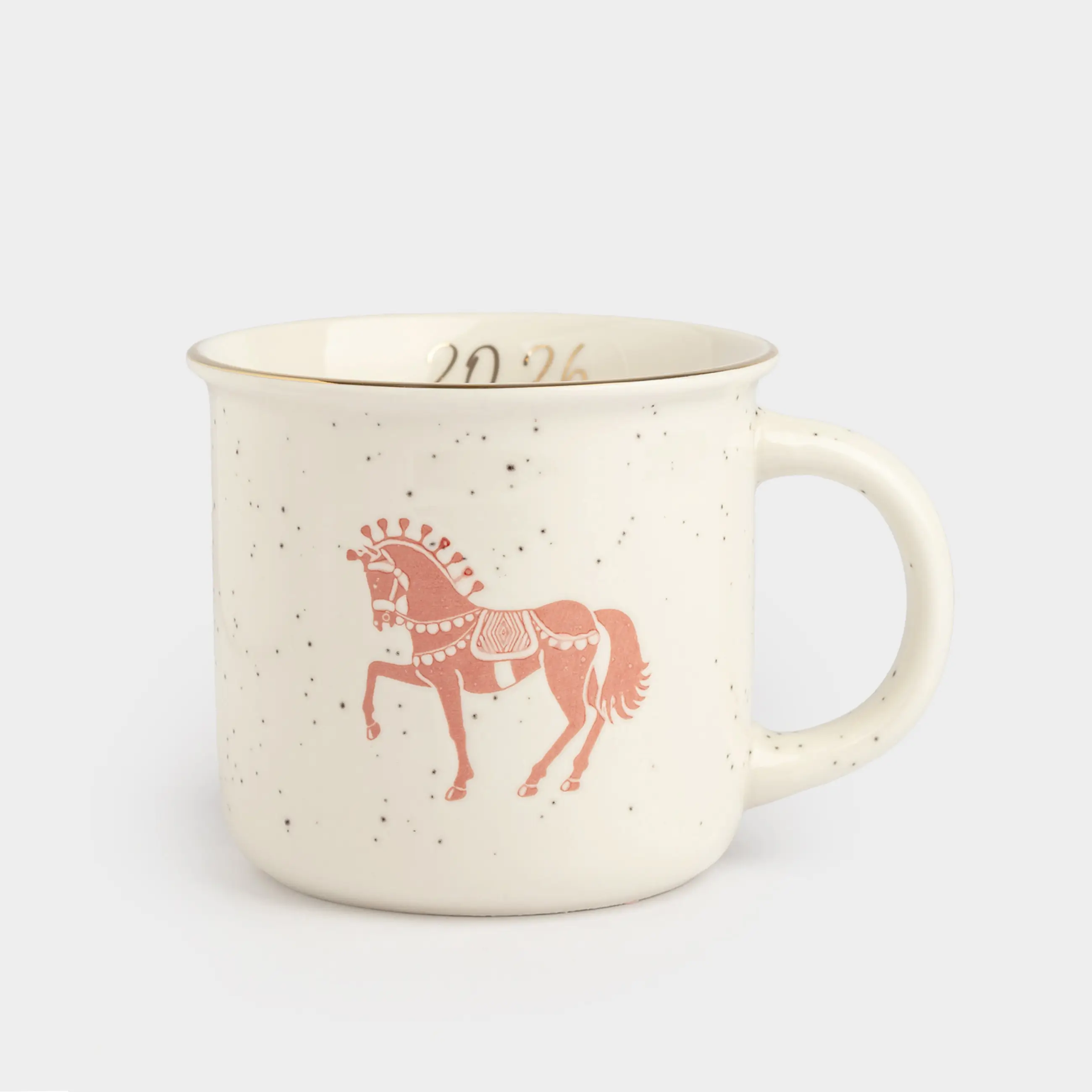 Кружка, 370 мл, фарфор N, молочная, в крапинку, с золотистым кантом, Конь, Horse