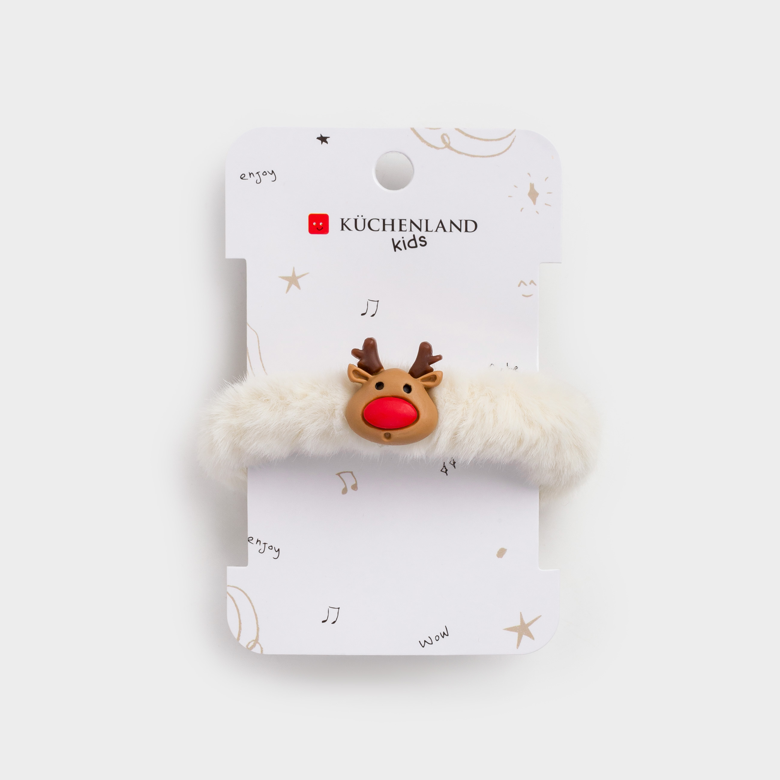 Резинка для волос, 6 см, искусственный мех/резина, бежевая, Олень, Wooly, image-0