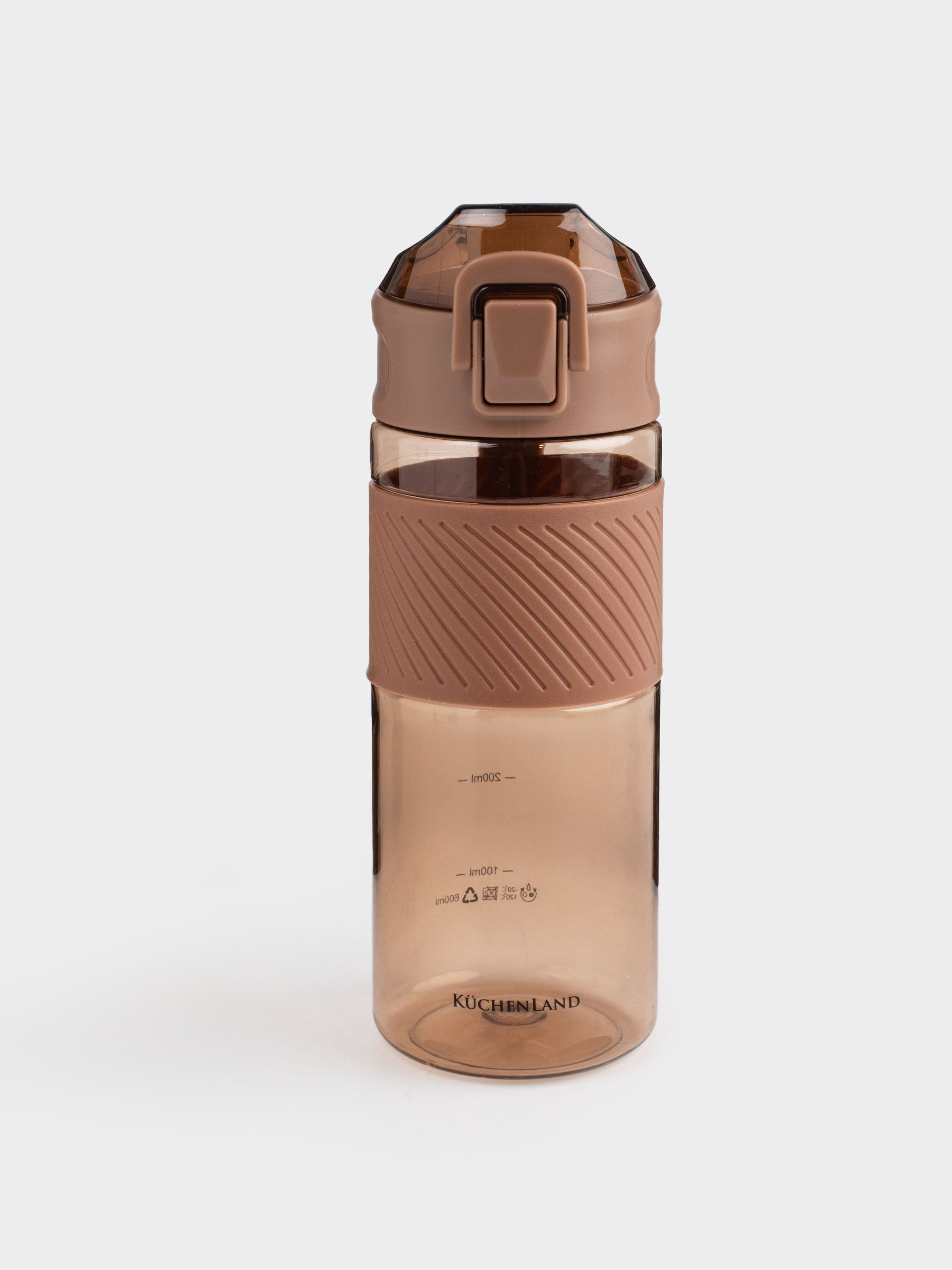 Бутылка для воды, 600 мл, пластик/силикон, коричневая, Sport, image-0