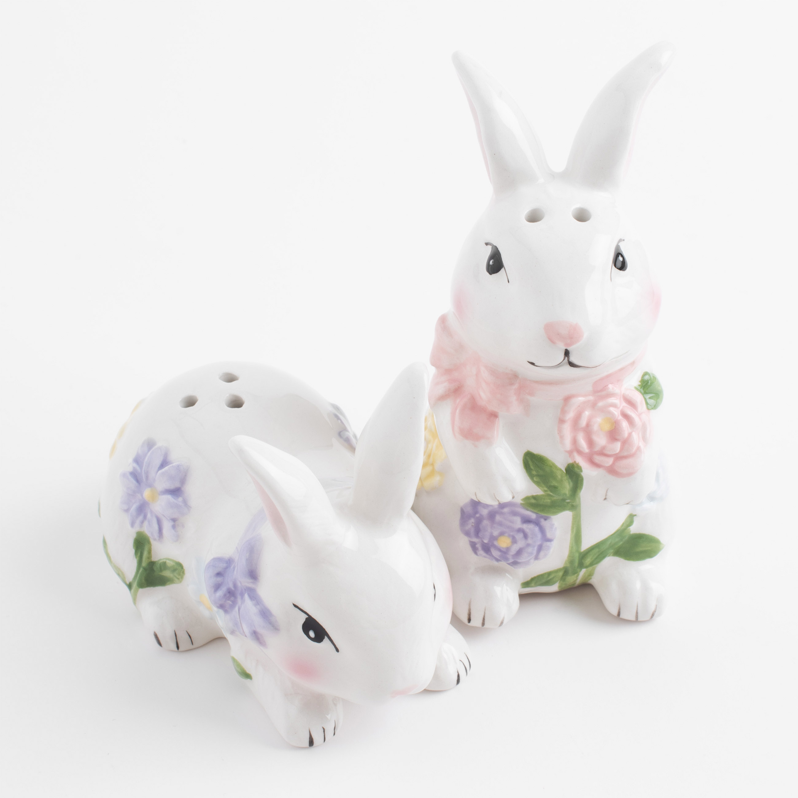 Набор для соли и перца, 11 см, керамика, белый, Кролики с цветами, Easter изображение № 2