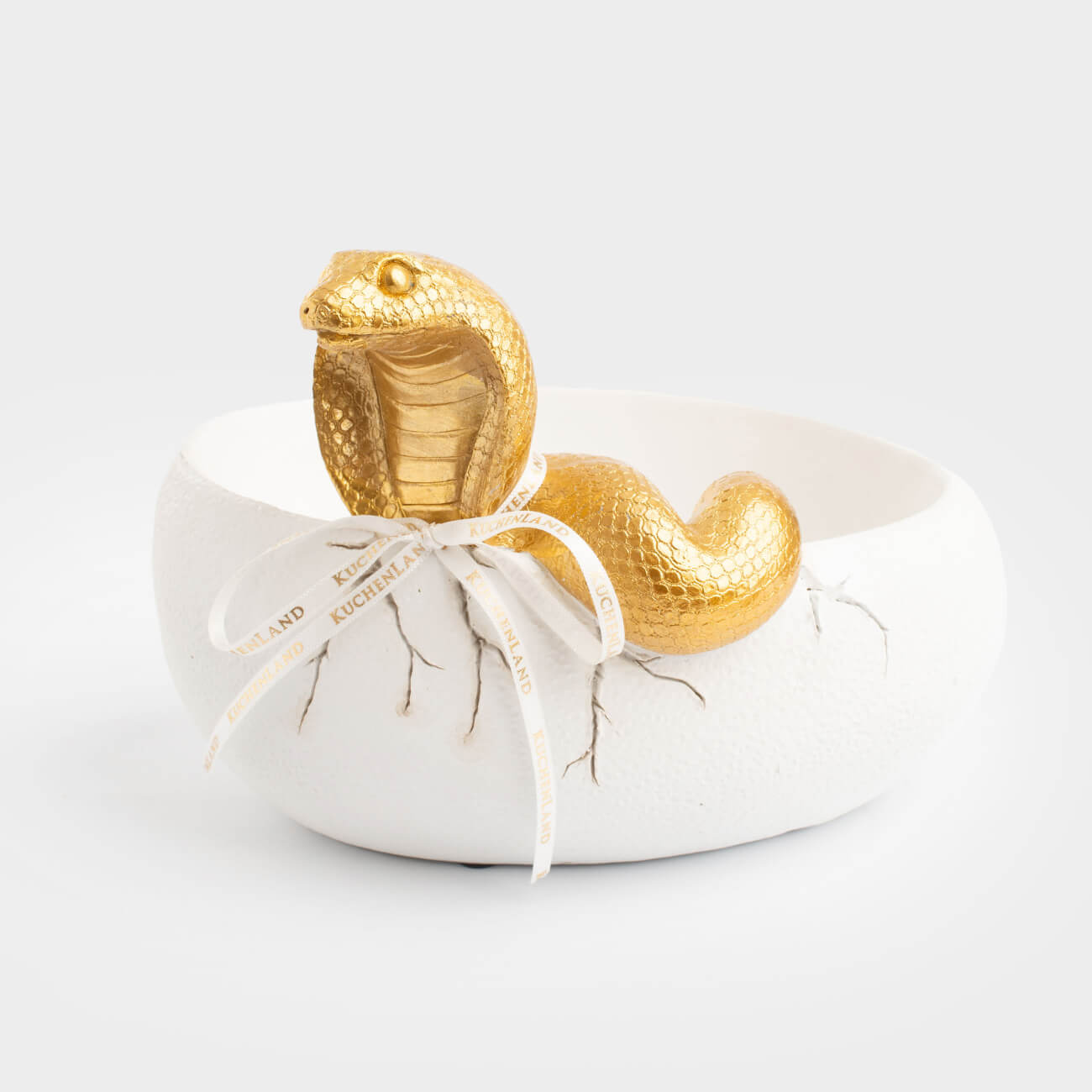 Конфетница 18х13 см полирезин бело-золотистая Кобра в яйце Cobra gold 895₽