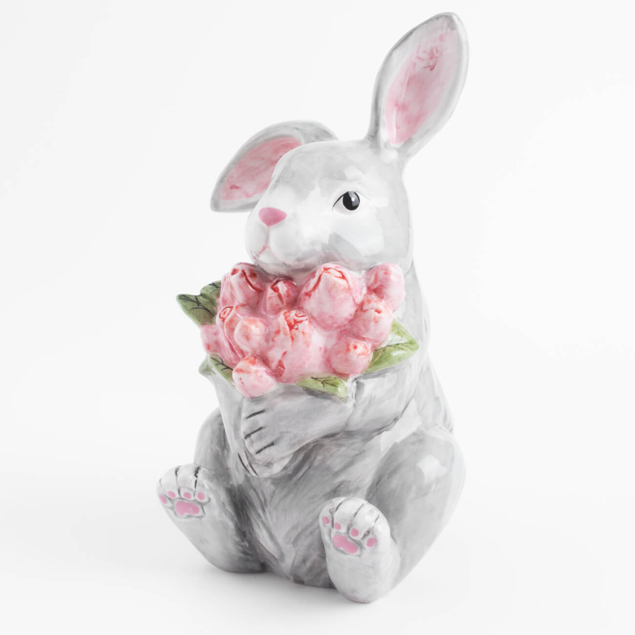 конфетница 19х16 см керамика кролик с мешком natural easter Статуэтка, 23 см, керамика, серая, Кролик с тюльпанами, Pure Easter