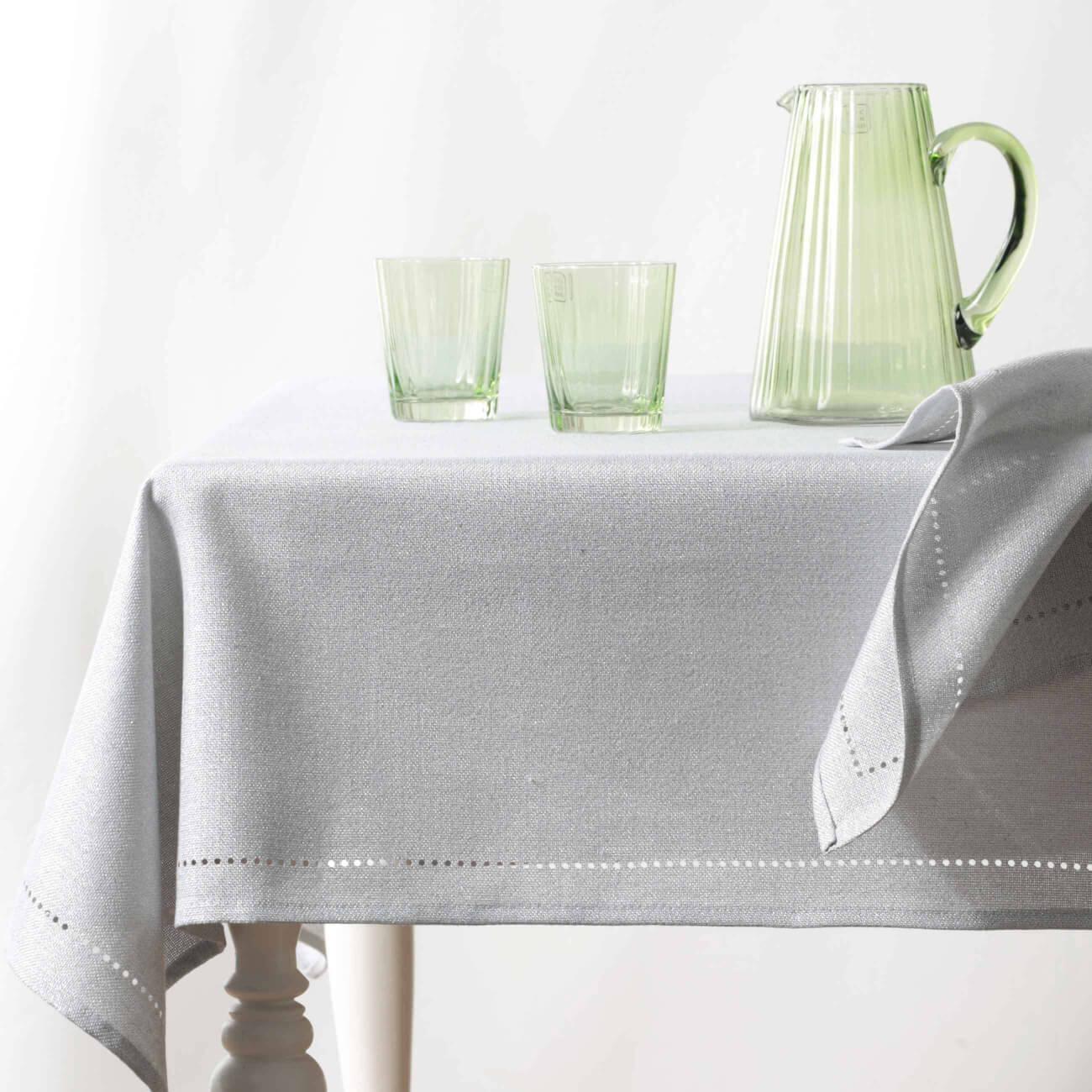 

Скатерть, 160х160 см, полиэстер, светло-серая, Hemstitch