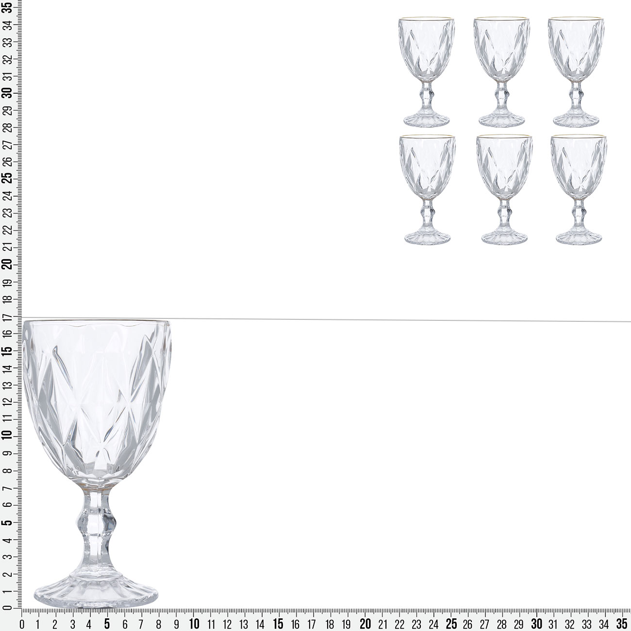 Бокал-кубок для вина, 300 мл, 6 шт, стекло Р, с золотистым кантом, Rhomb gold изображение № 5
