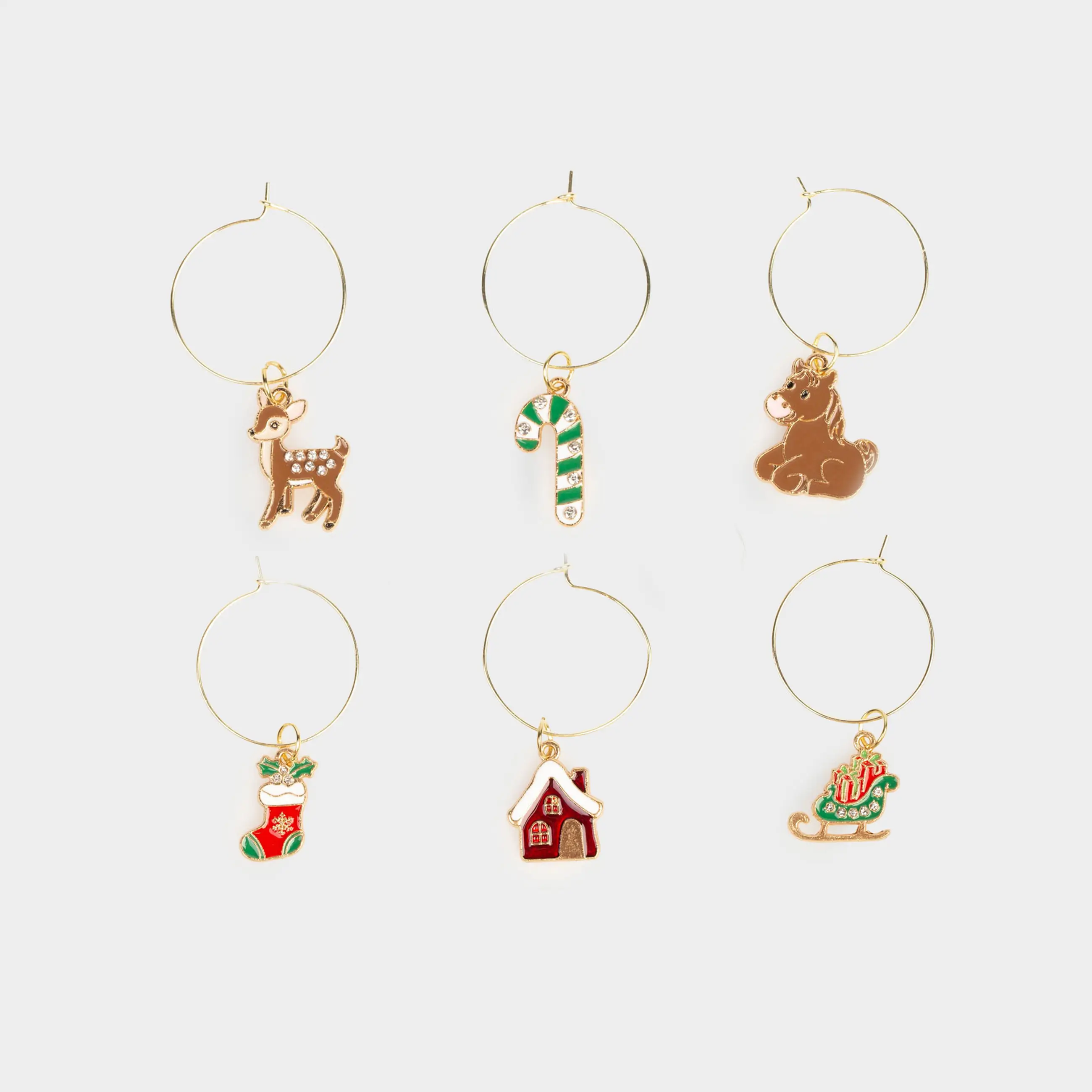 Подвеска для бокала, 6 шт, металл/стразы, Новогодние украшения, Christmas time