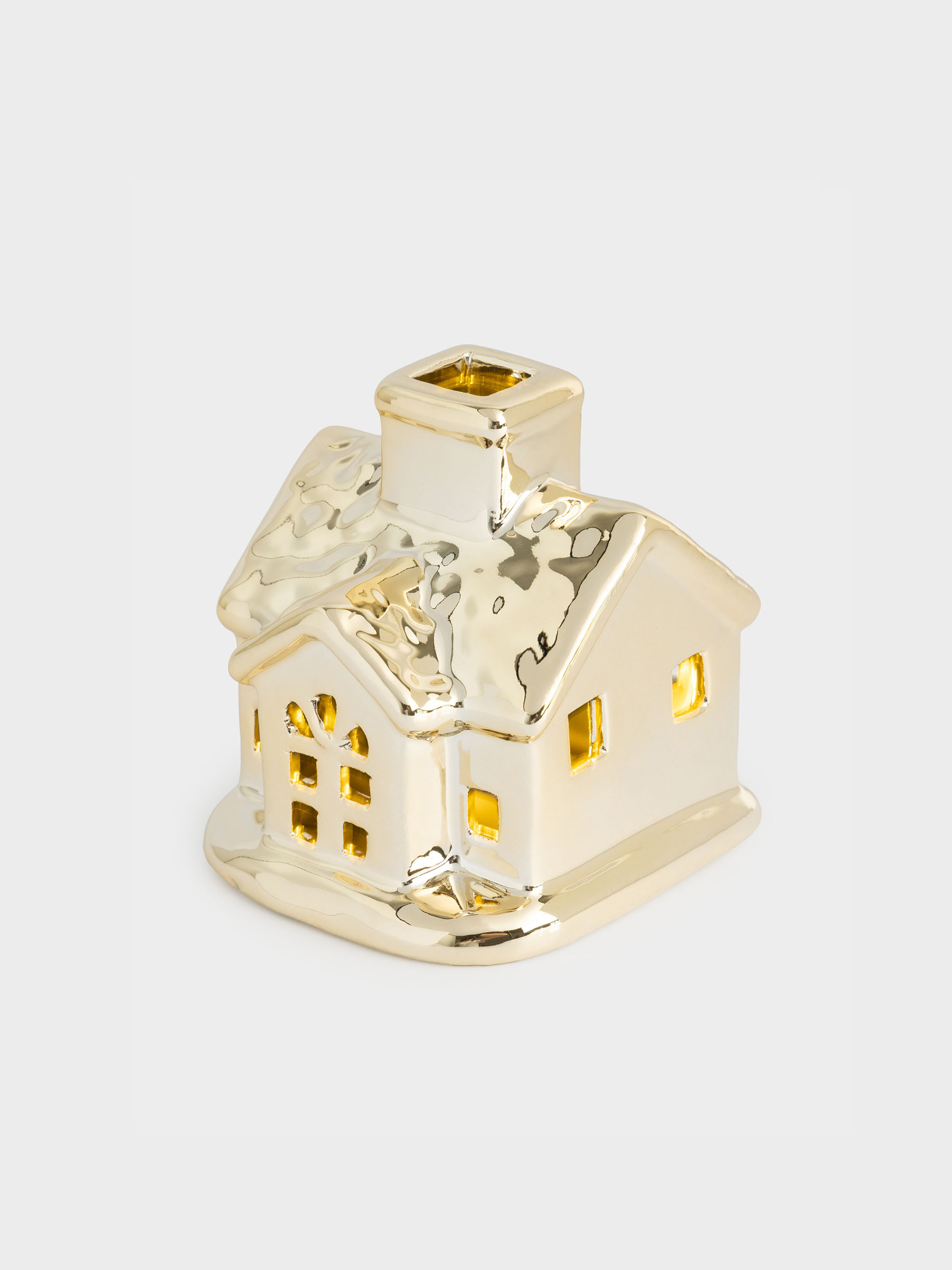 Статуэтка с подсветкой, 8 см, фарфор P, золотистая, Дом, House shape, image-2