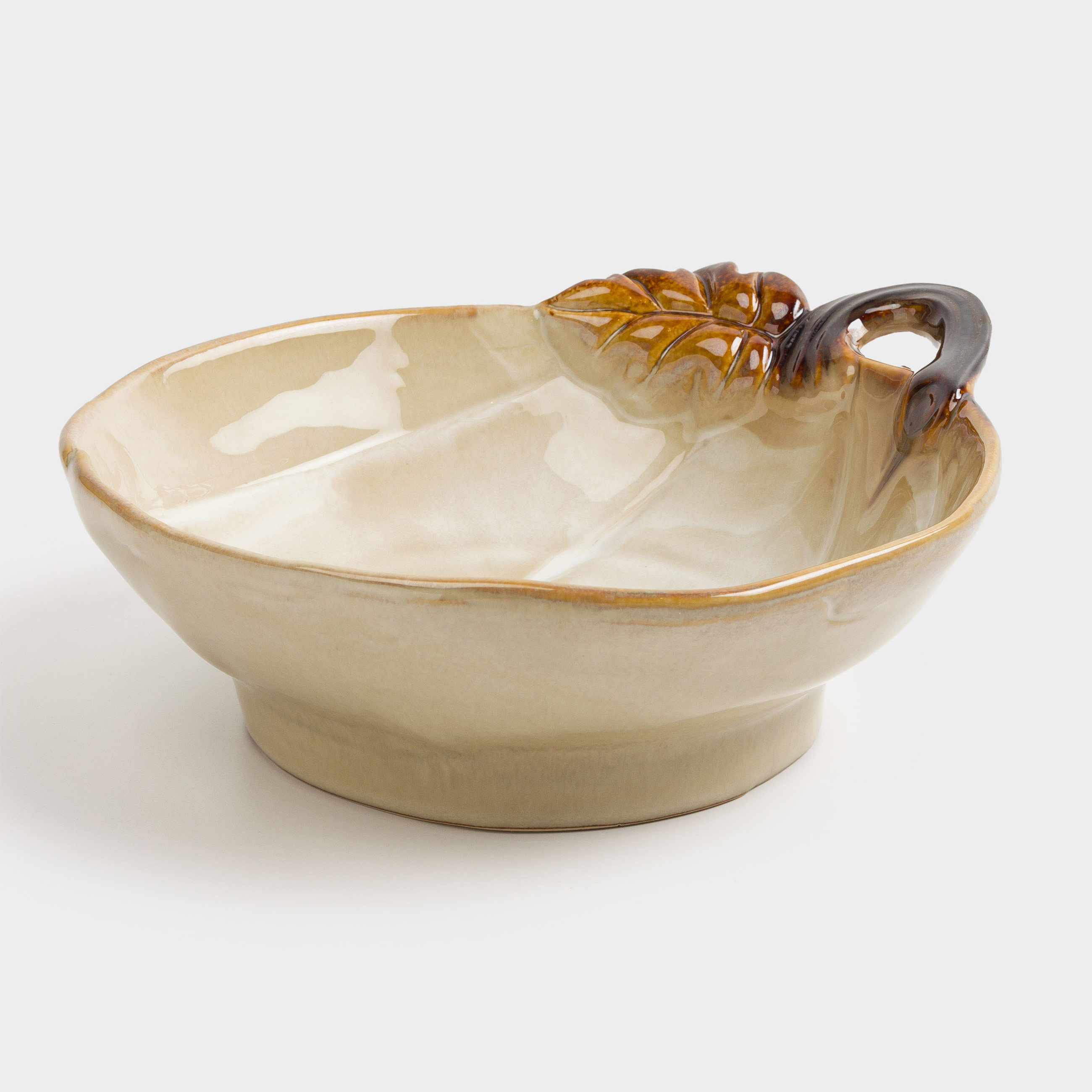 Блюдо глубокое, 23x7 см, керамика, молочно-коричневое, Тыква с листом, Pumpkin velir, image-1