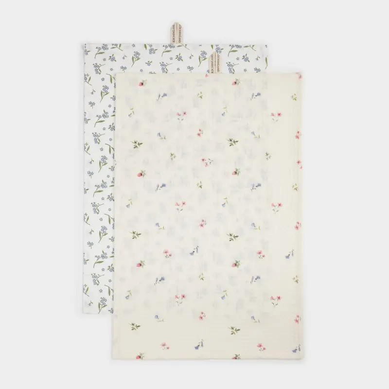 Полотенце кухонное, 40х60 см, 2 шт, хлопок, белое/молочное, Цветы, El flora ,image-0