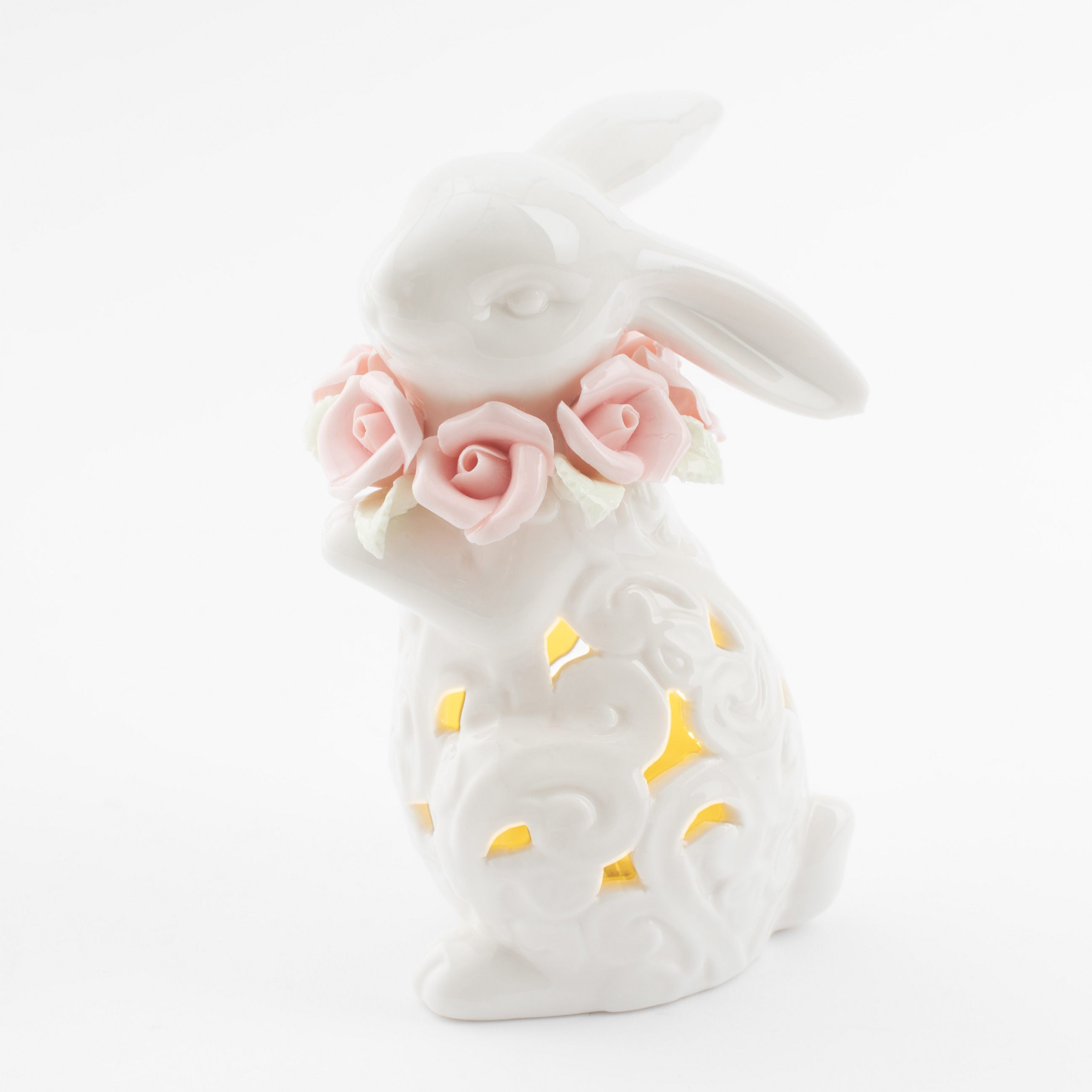 Статуэтка с подсветкой, 13 см, фарфор P, белая, Кролик с цветами, Easter изображение № 4