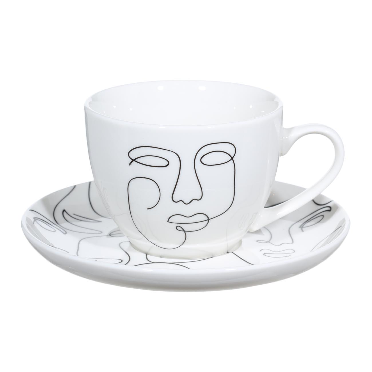 Пара чайная, 2 перс, 4 пр, 220 мл, фарфор N, белая, Контурные лица, Face изображение № 2