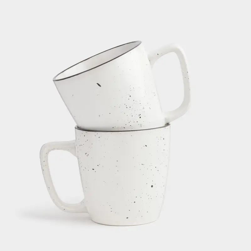 Кружка, 450 мл, 2 шт, керамика, белая, с черным кантом, в крапинку, Speckled black