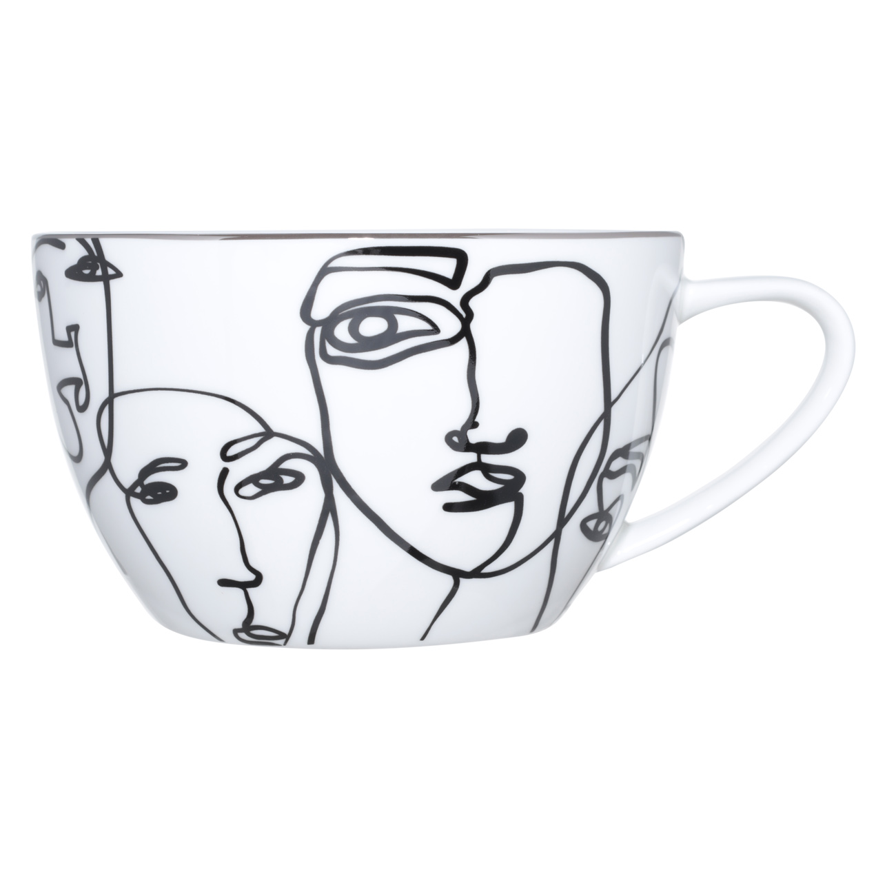 Пара чайная для завтрака, 1 перс, 2 пр, 480 мл, фарфор F, белая, Контурные лица, Face изображение № 2