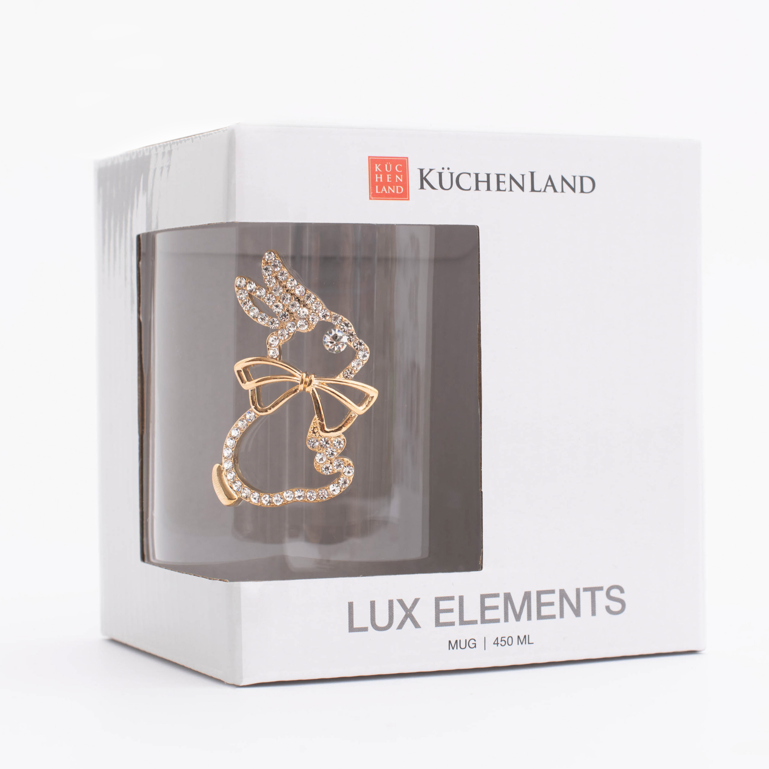 Кружка, 450 мл, стекло Б/металл, Золотистый кролик с бантом, Lux elements изображение № 6