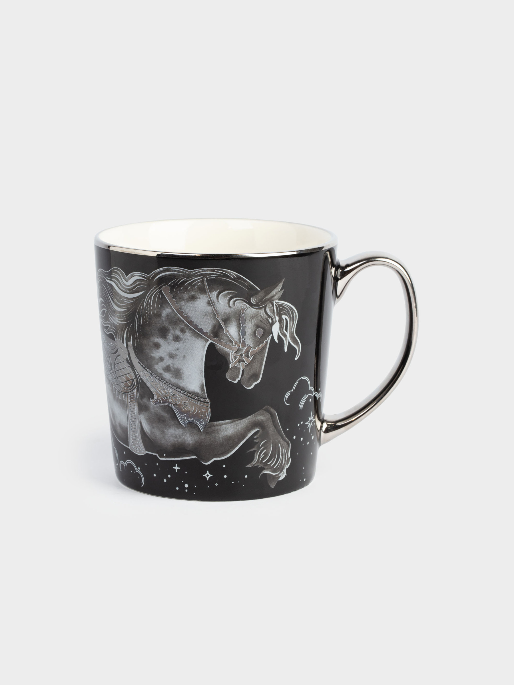 Кружка, 500 мл, фарфор N, черно-серебристая, Лошадь, Horse silver, image-0