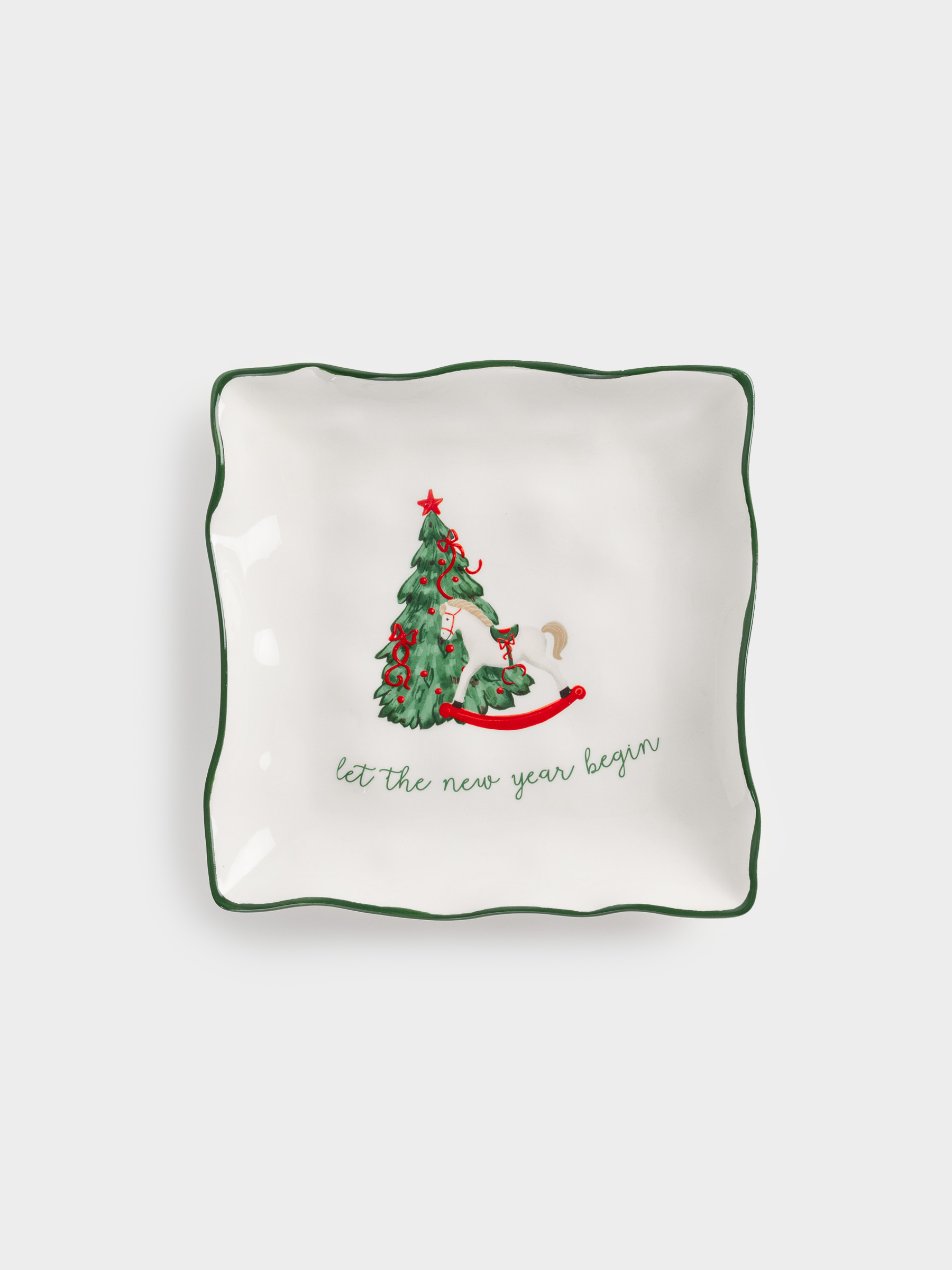 Блюдо, 22х22 см, керамика, квадратное, Лошадка с елкой, Сhristmas green, image-0