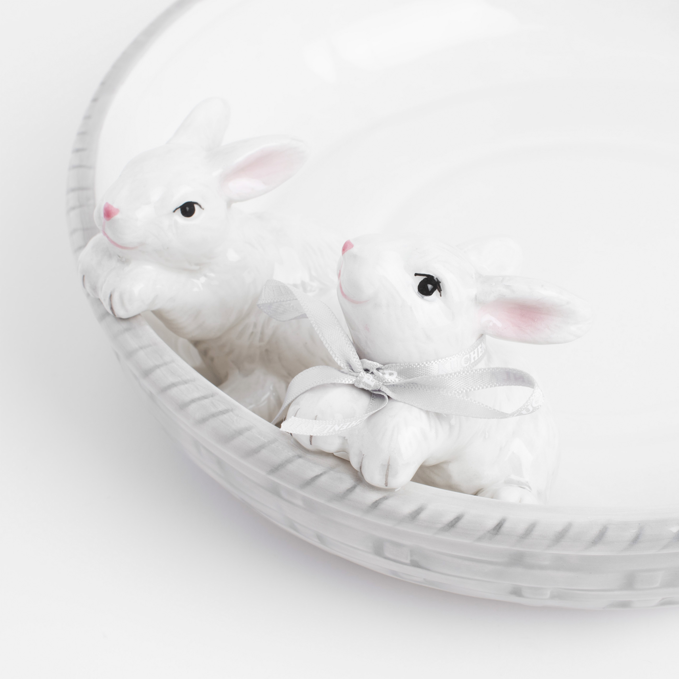 Салатник декоративный, 26х5 см, 1,3 л, керамика, серо-молочное, Кролики, Pure Easter изображение № 4