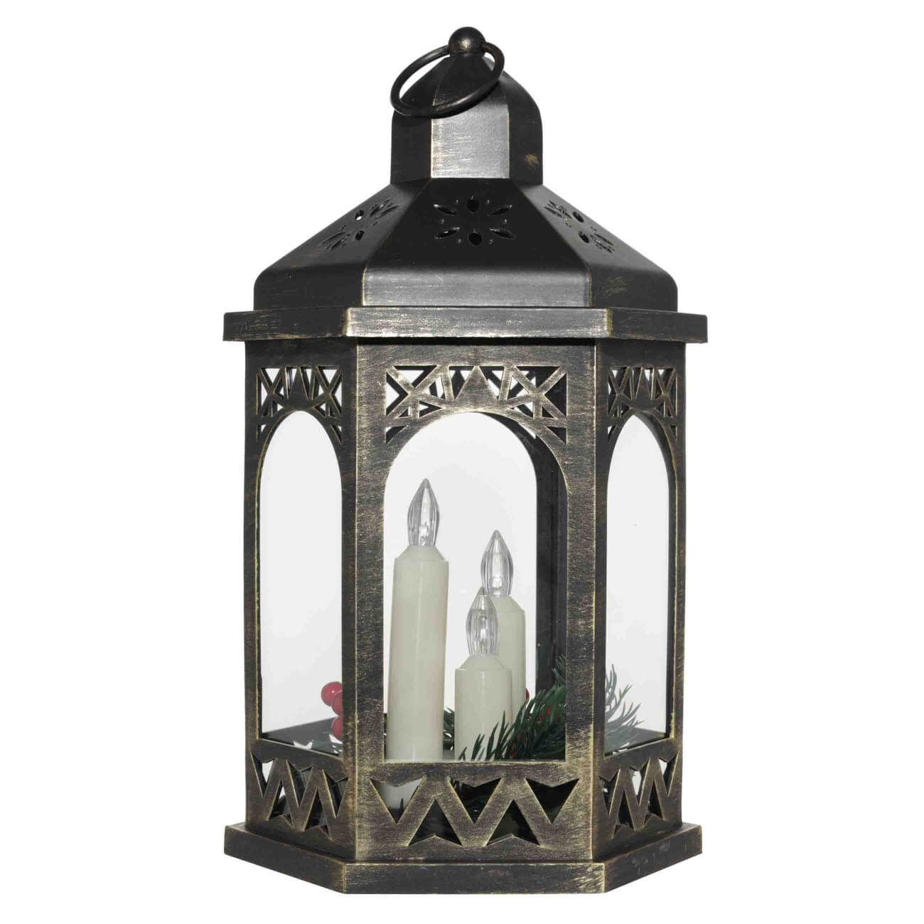 Светильник декоративный, 32 см, пластик, бронзовый, Фонарь со свечами, Bronze style