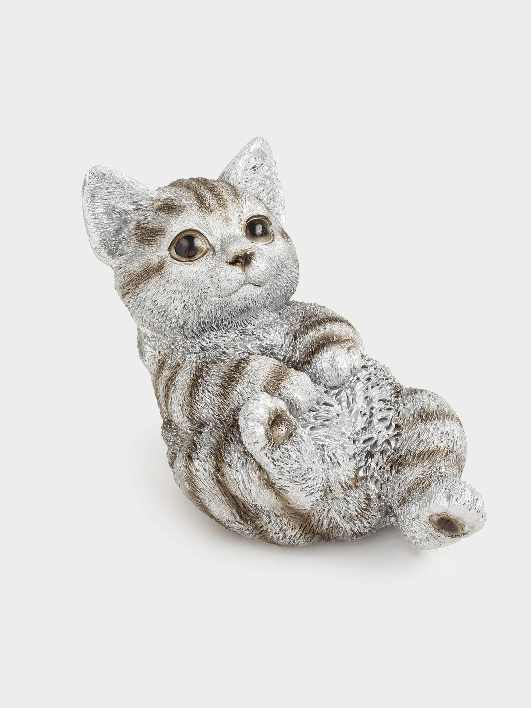 Статуэтка, 12 см, полирезин, серебристая, Котенок лежит, Cat, image-1