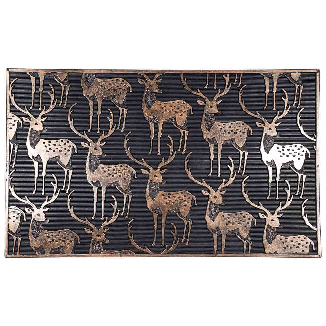 

Коврик придверный, 45х75 см, резина, бронзово-черный, Олени, Winter deer