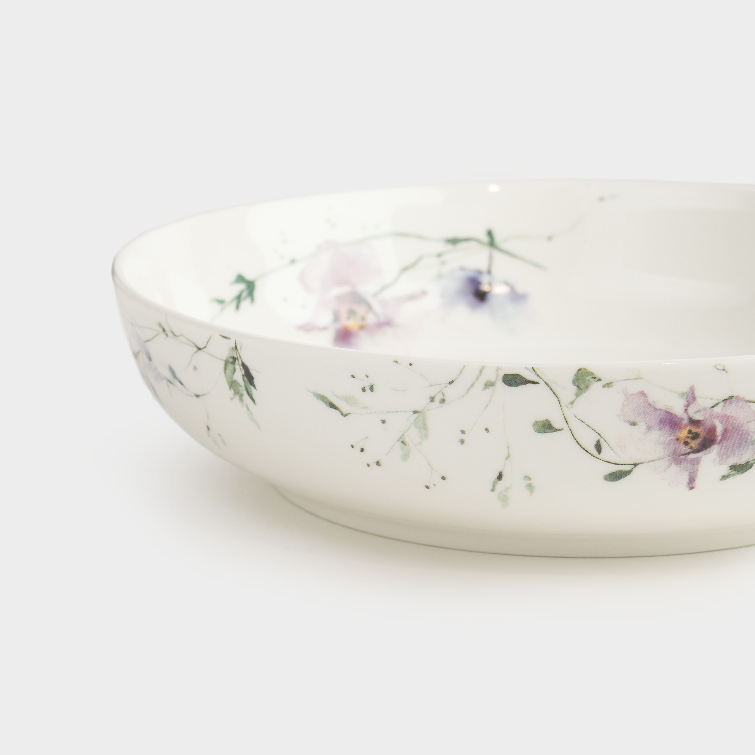 Тарелка суповая, 20х5 см, 2 шт, фарфор N, белая, Сиреневые цветы, Floret