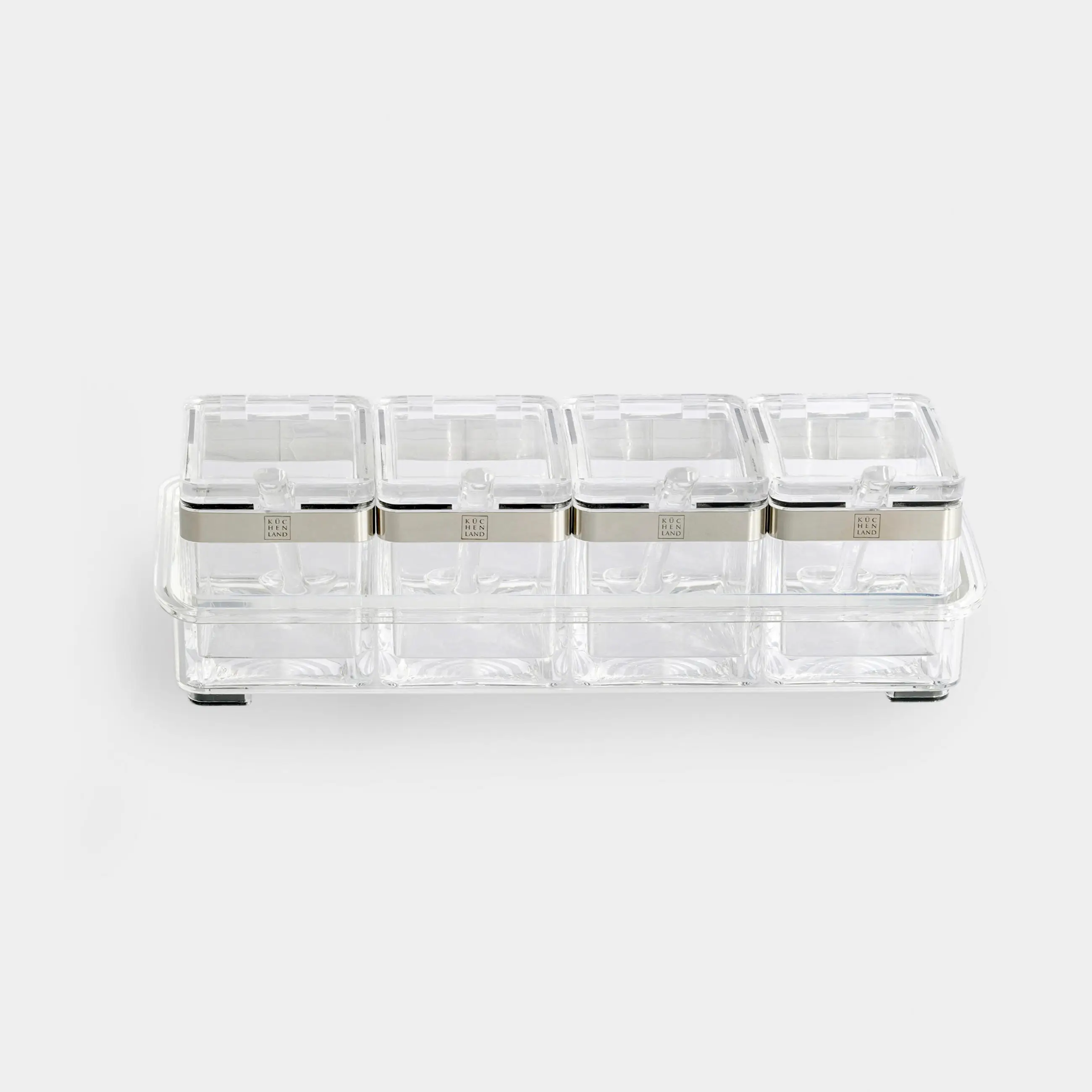 Контейнер, 26х9 см, 4 шт, с ложками, на подставке, акрил/сталь, Kitchen tools