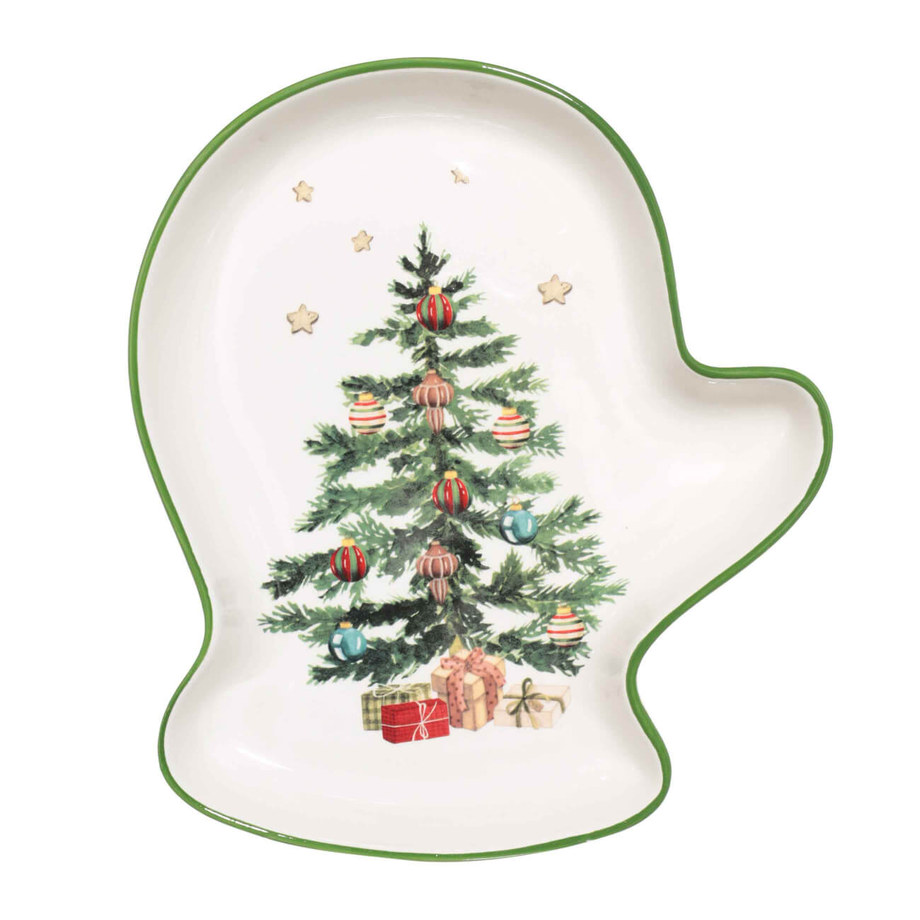

Блюдо, 25х22 см, керамика, Варежка, Елка с подарками, Christmas green