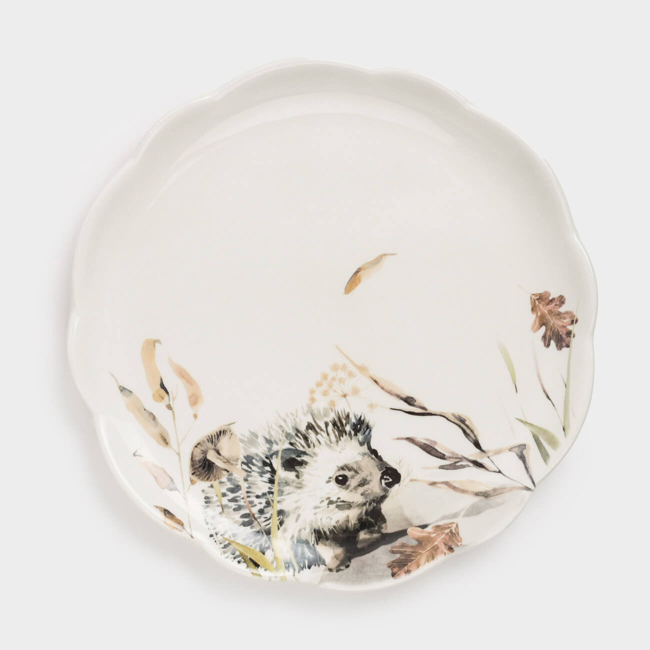 

Тарелка десертная, 20 см, керамика, белая, Ежик в листьях, Hedgehog in leaves