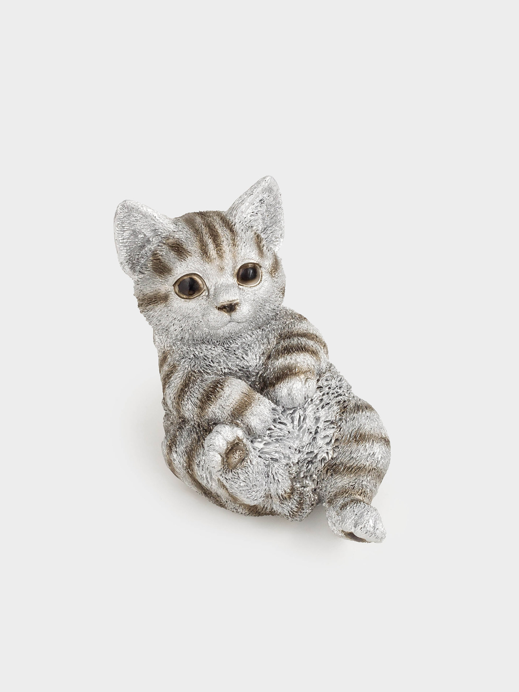 Статуэтка, 12 см, полирезин, серебристая, Котенок лежит, Cat, image-0