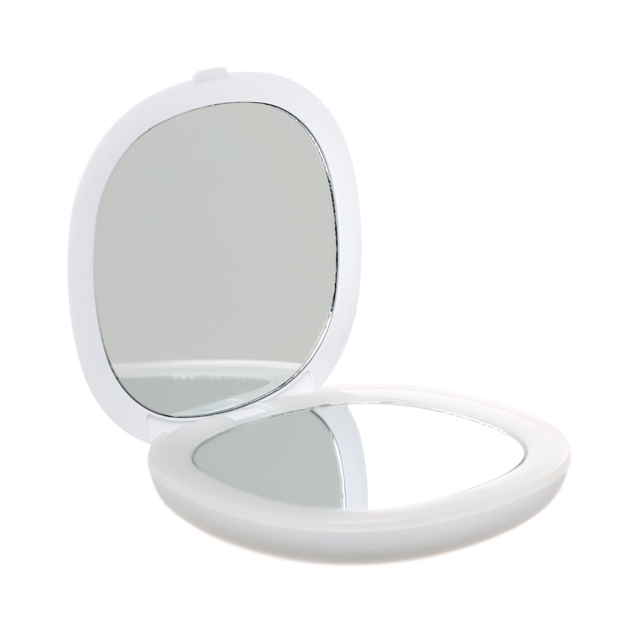 Зеркало карманное, 7 см, двустороннее, с подсветкой, пластик, белое, Chic, Scroll изображение № 2