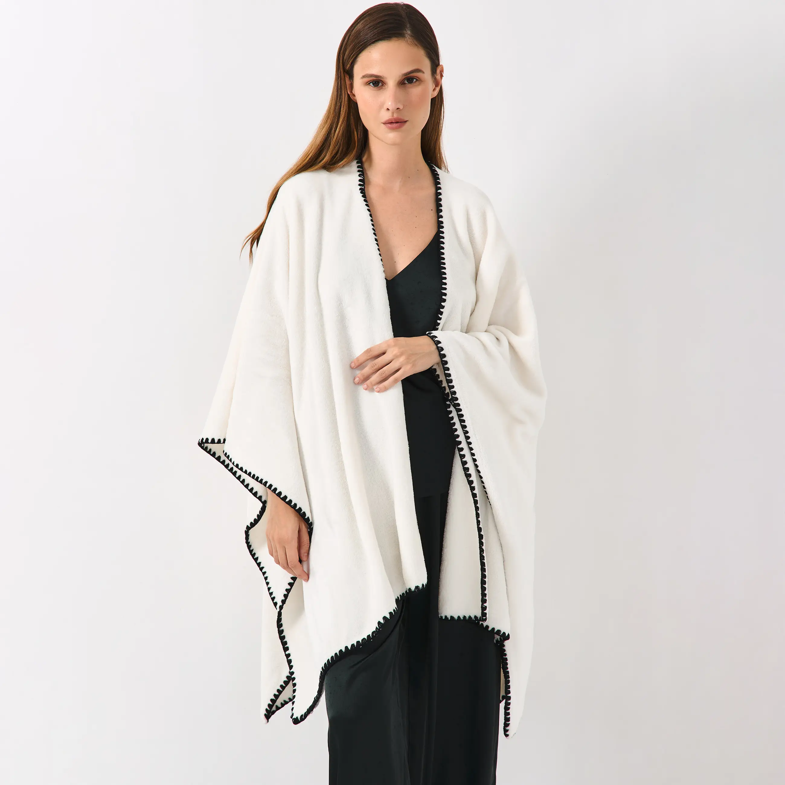 Пончо, 75х140 см, флис, молочное, Fleece poncho