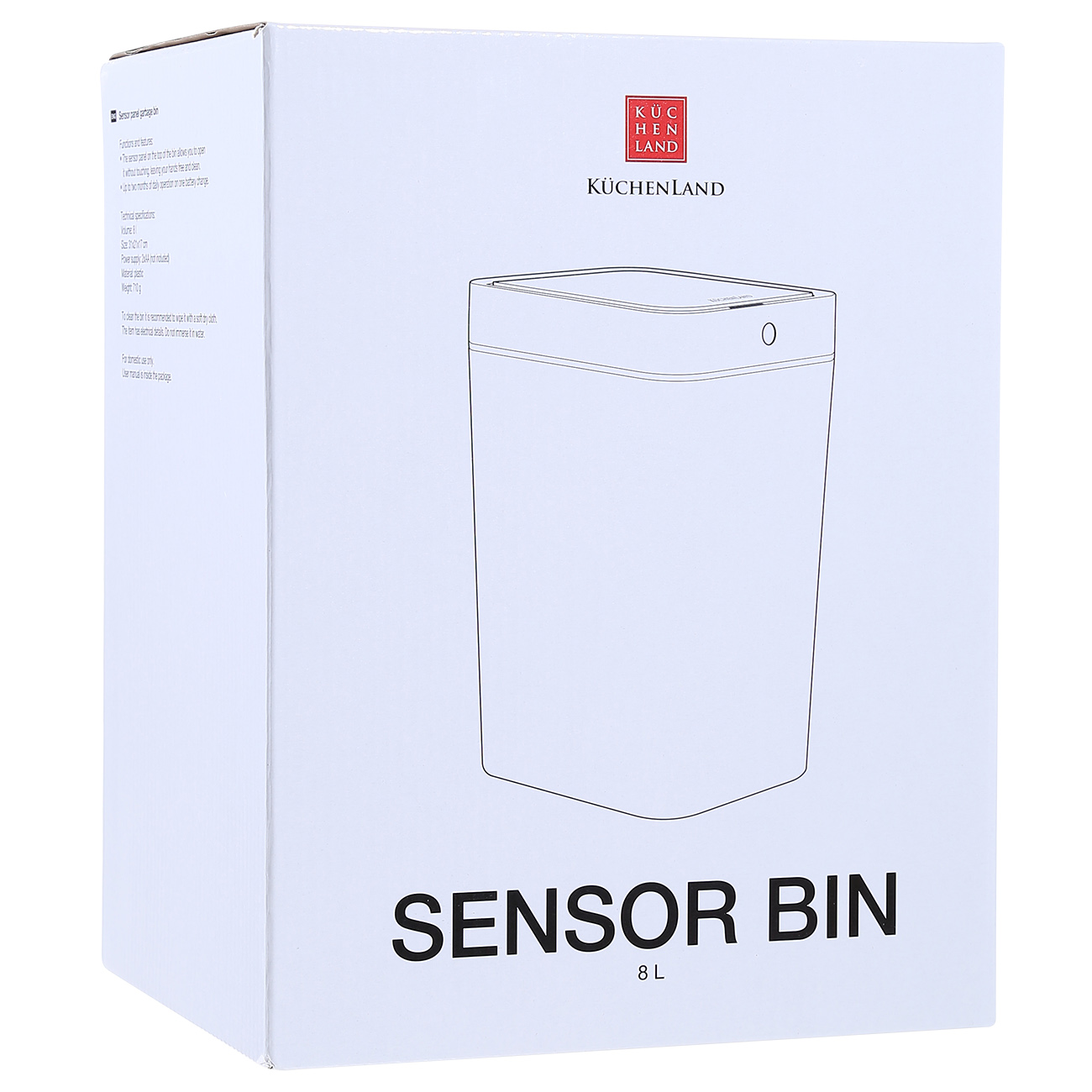Ведро для мусора, 8 л, сенсорное, пластик, прямоугольное, белое, Sensor bin