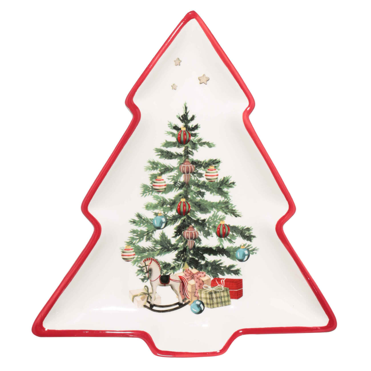 Блюдо,31х27 см, керамика, Лошадка с елкой, Christmas tree