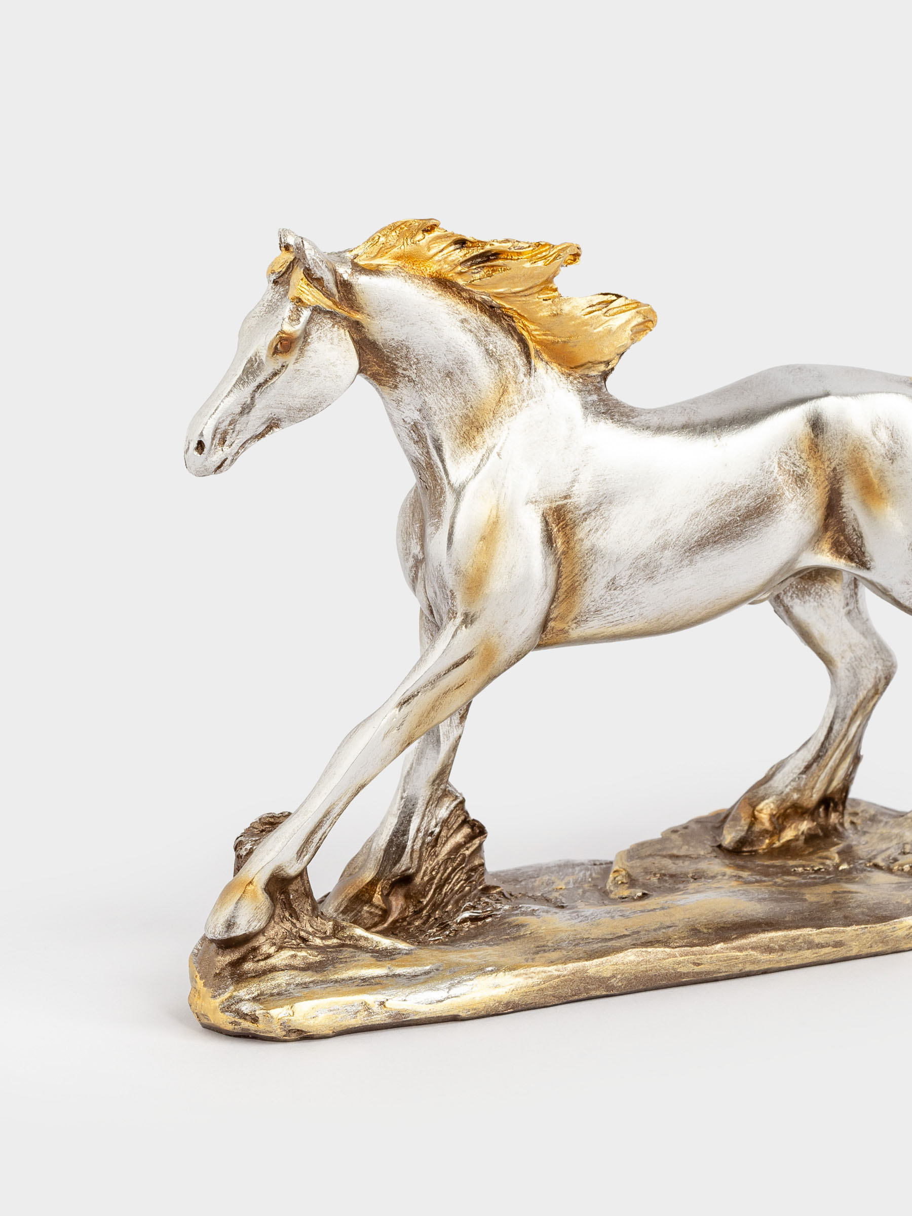 Статуэтка, 18x12 см, полирезин, серебристо-золотистая, Лошадь, Horse gold, image-1