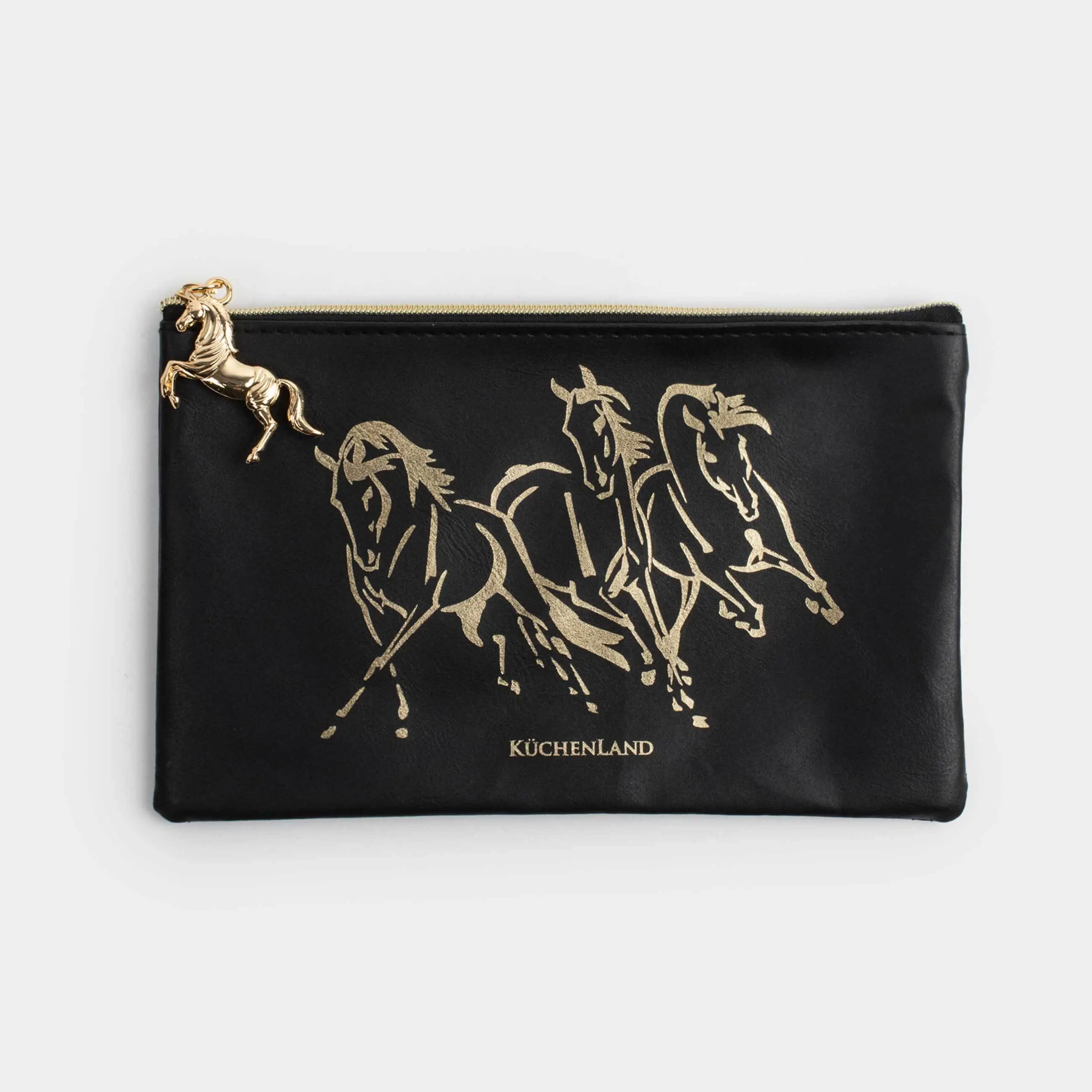 Пенал, 20х12 см, с подвеской, полиуретан, черный, Лошади, Stationery horse