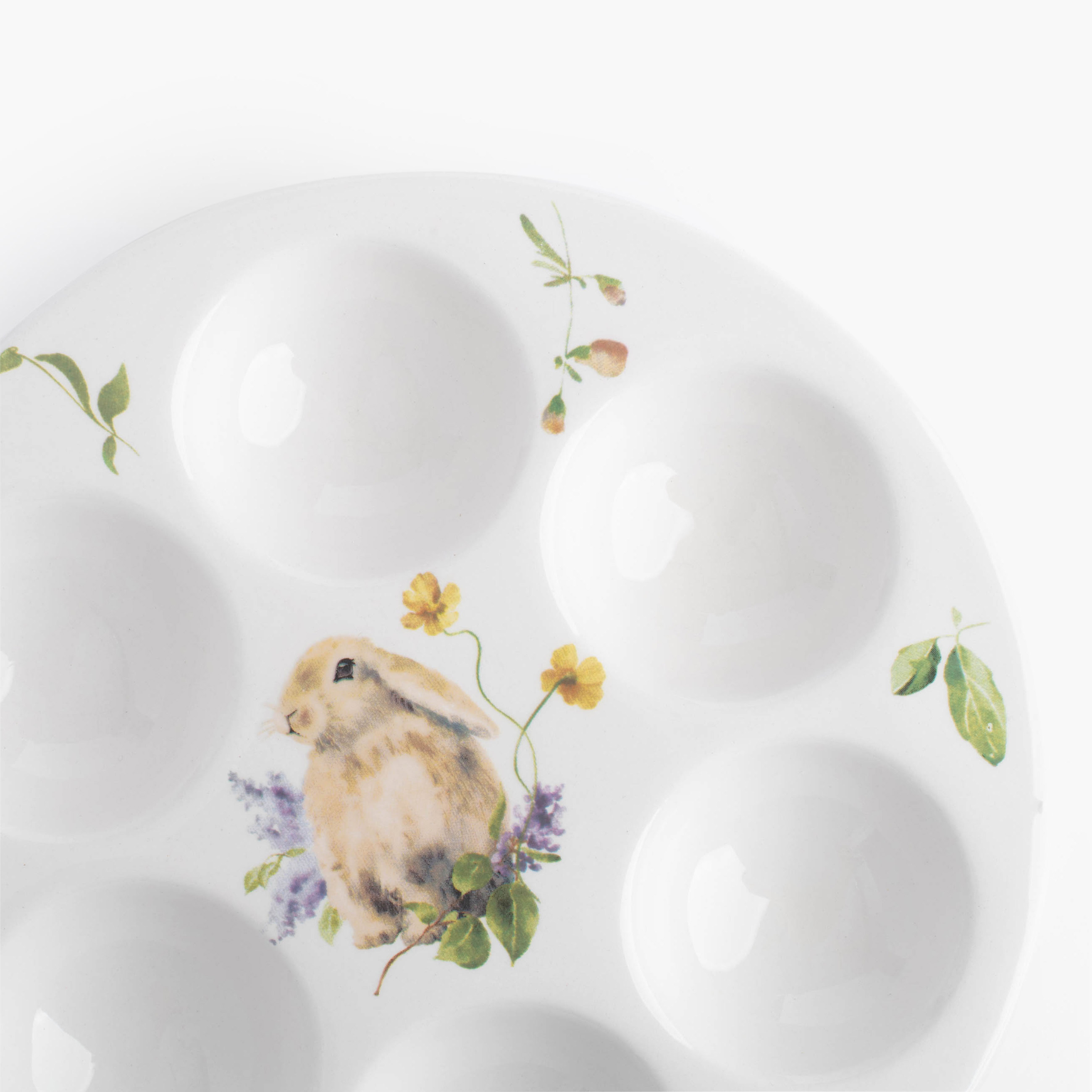 Блюдо пасхальное, 18 см, 6 отд, керамика, белое, Кролик в цветах, Easter изображение № 2
