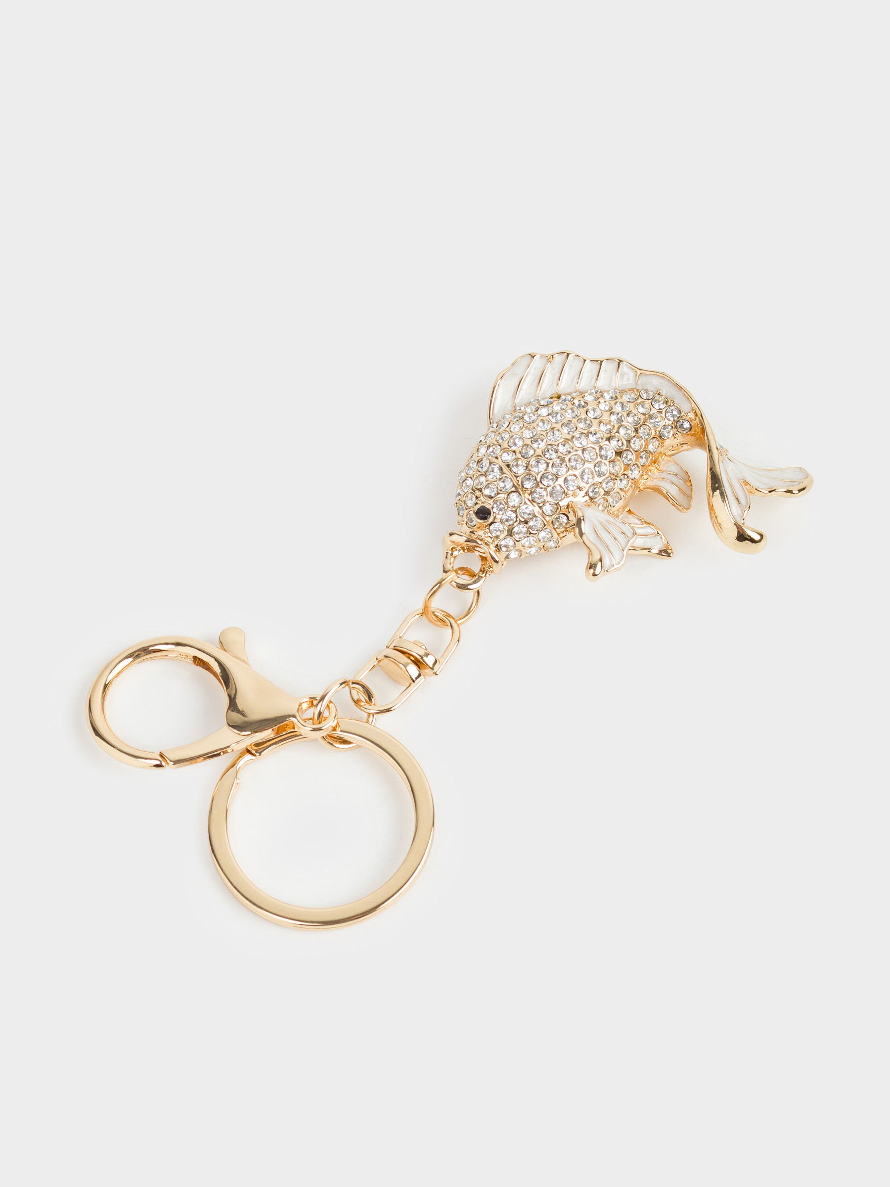 Брелок, 12 см, металл/стразы, золотистый, Рыбка, Keychain crystal, image-1