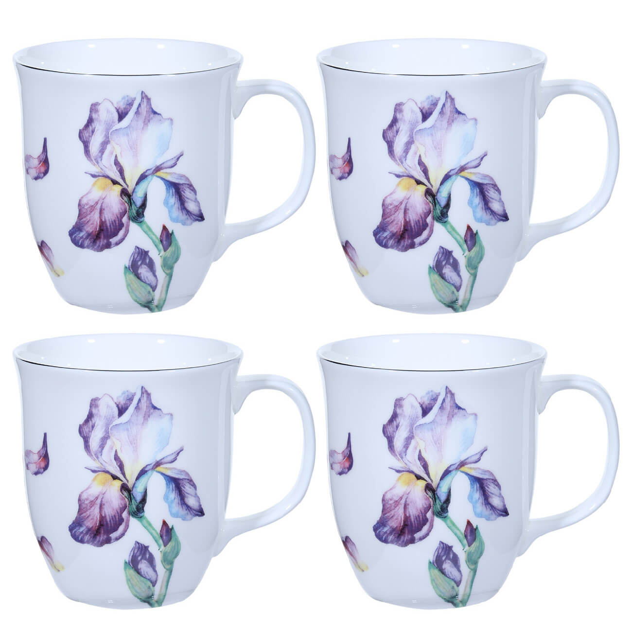 

Кружка, 350 мл, 4 шт, фарфор F, с серебристым кантом, Ирис, Antarctica Flowers